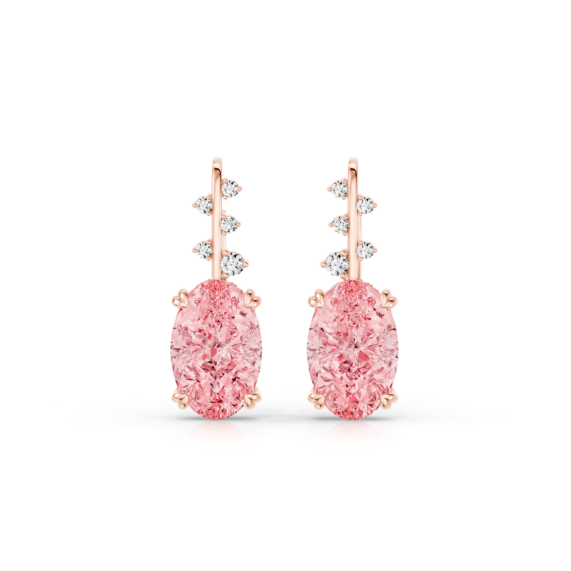 Lara Jewels High Jewellry High Jewelry | Oval Cut Pink Diamond Earrings - 18k Rose Gold - Front View