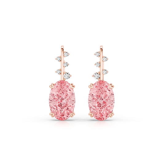 Lara Jewels High Jewellry High Jewelry | Oval Cut Pink Diamond Earrings - 18k Rose Gold - Front View