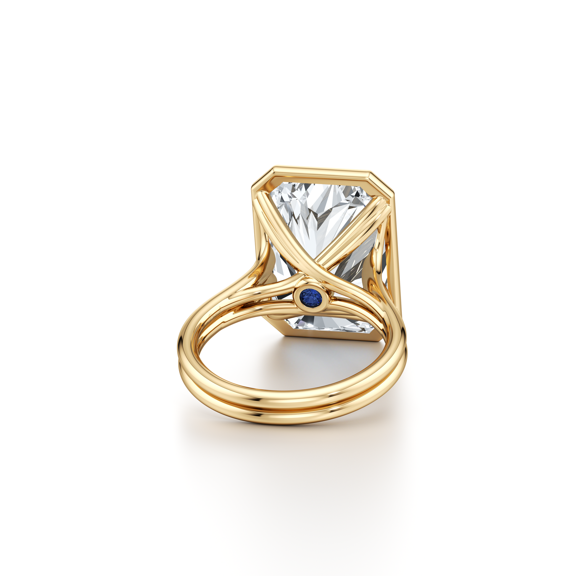 Lara Jewels High Jewellry High Jewelry | Elle Bezel Radiant Solitaire Lab Diamond Engagement Ring - Radiant - 18k Yellow Gold - Angle View