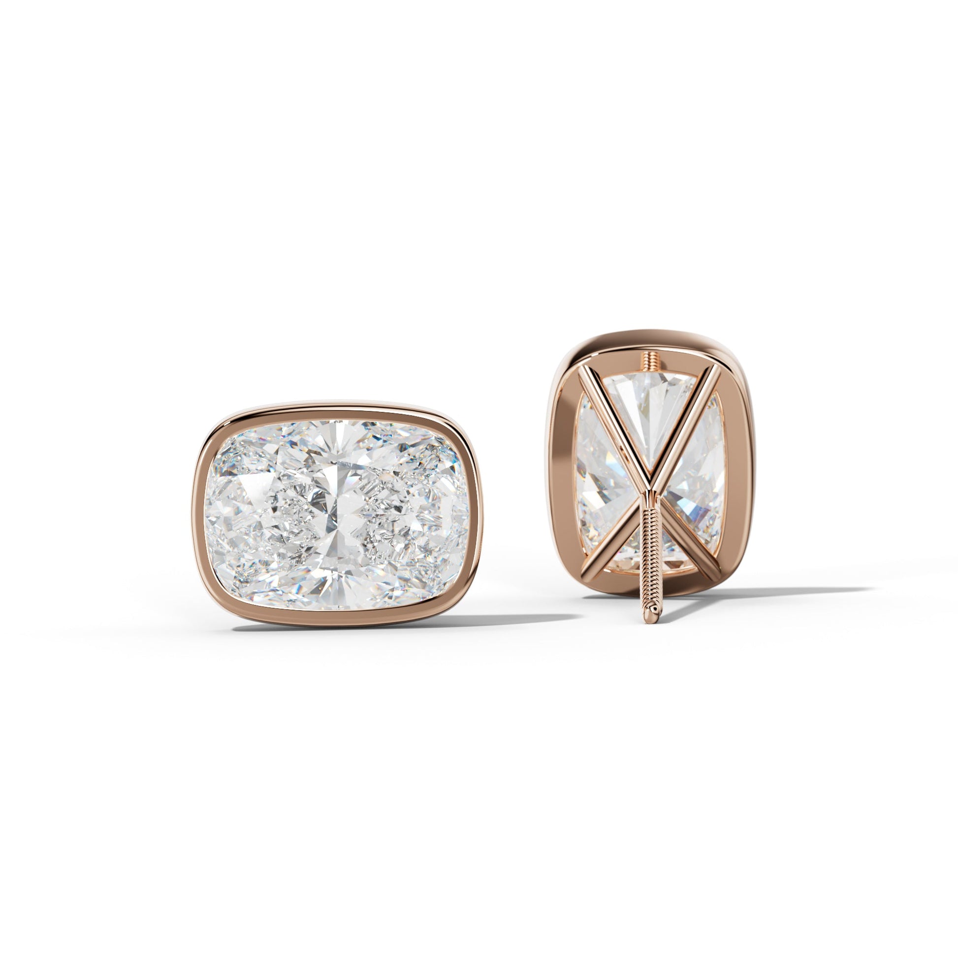 Elongated Cushion Diamond Stud Earrings With Martini Bezel Set - 1/2 - Platinum 950