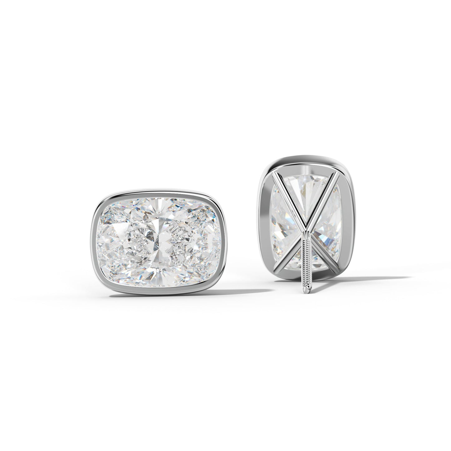 Elongated Cushion Diamond Stud Earrings With Martini Bezel Set - 1/2 - 14K Yellow Gold