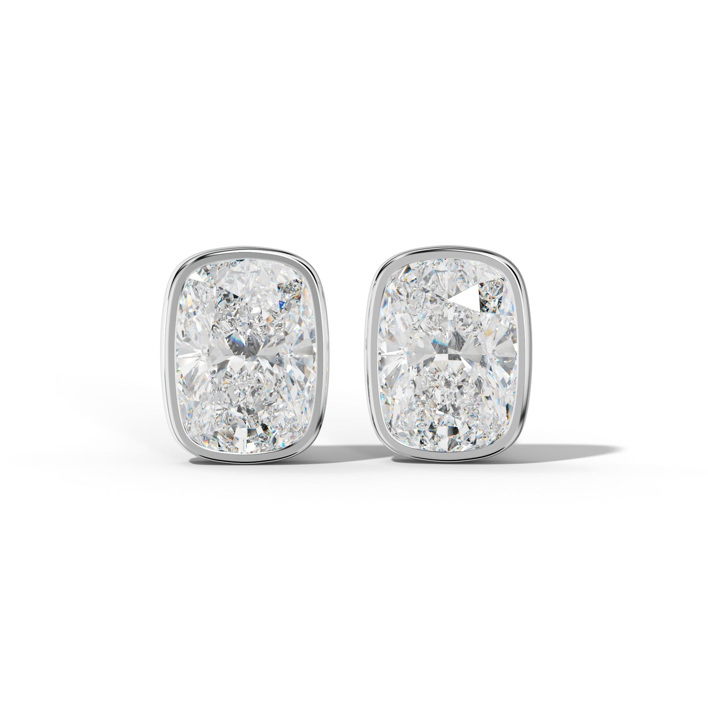 Elongated Cushion Diamond Stud Earrings With Martini Bezel Set - 1/2 - 14K Rose Gold
