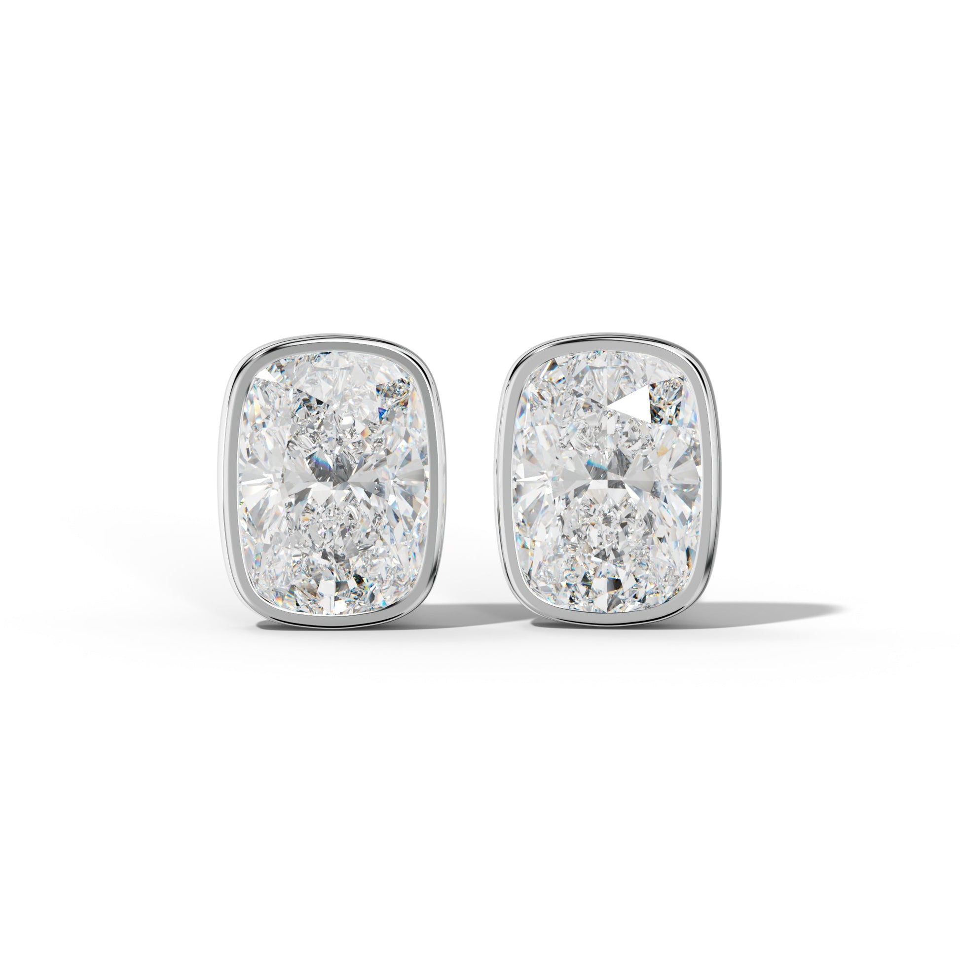 Elongated Cushion Diamond Stud Earrings With Martini Bezel Set - 1/2 - 14K Rose Gold