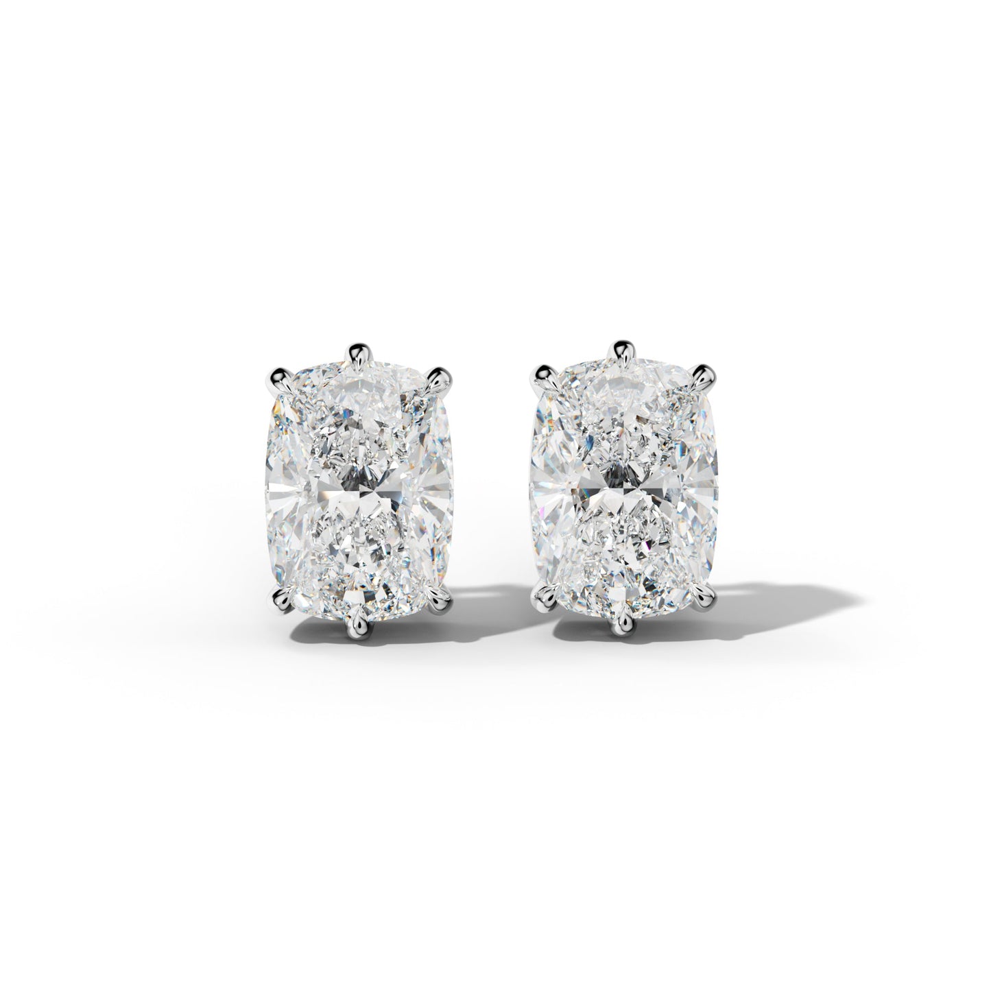 Elongated Cushion Diamond Stud Earrings With Six Prongs - 1/2 - 14K Rose Gold