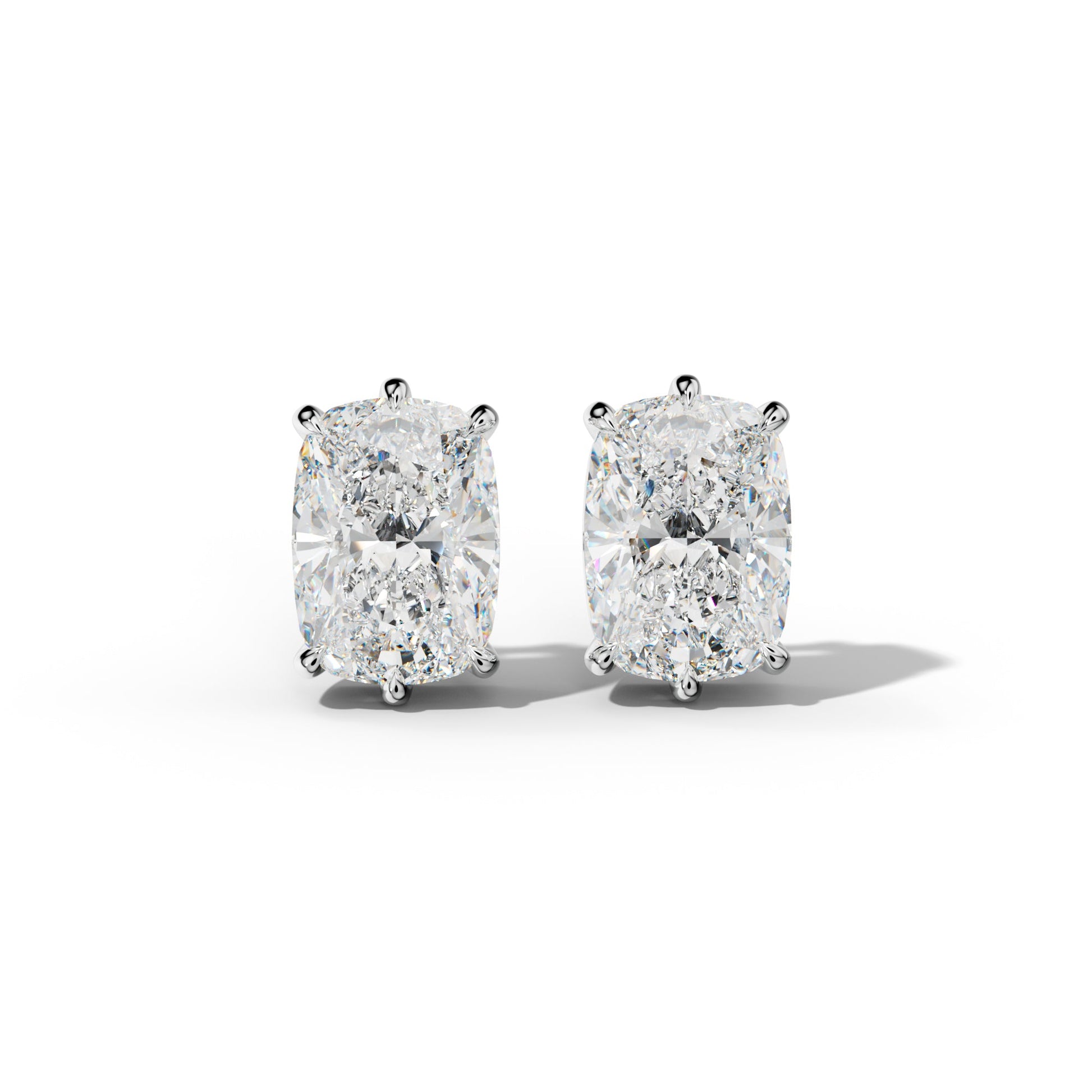 Elongated Cushion Diamond Stud Earrings With Six Prongs - 1/2 - 14K Rose Gold
