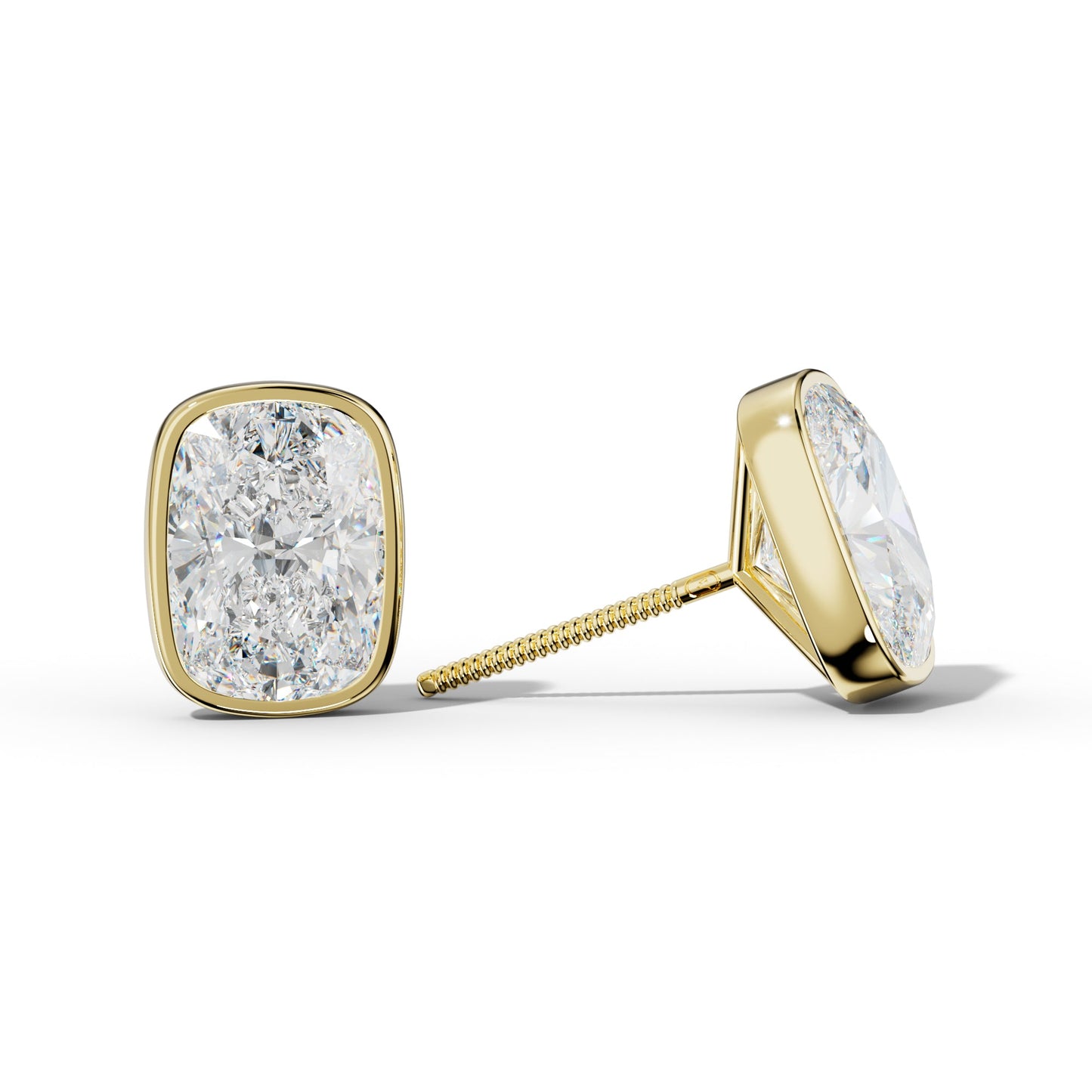 Elongated Cushion Diamond Stud Earrings With Martini Bezel Set - 1/2 - 18K White Gold