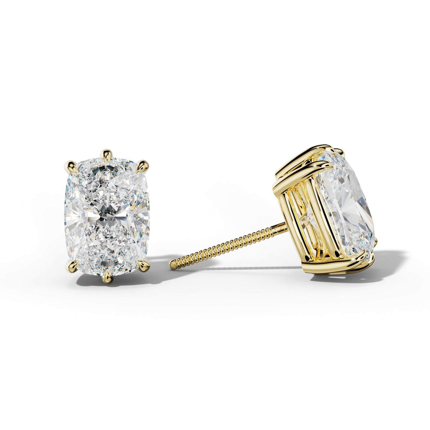 Elongated Cushion Diamond Stud Earrings With Six Prongs - 1/2 - 18K White Gold