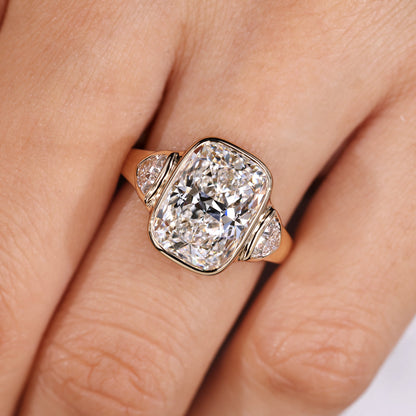 IGI Certified 5-10 Carat Elongated Cushion Cut Ring in bezel setting