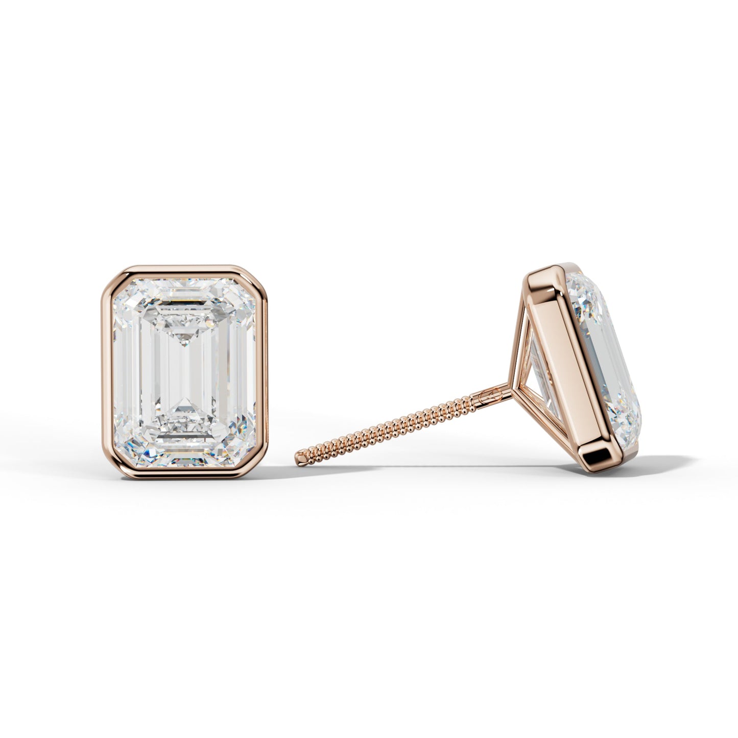 Emerald Cut Diamond Stud Earrings With Martini Bezel Set - 1/2 - 18K Rose Gold