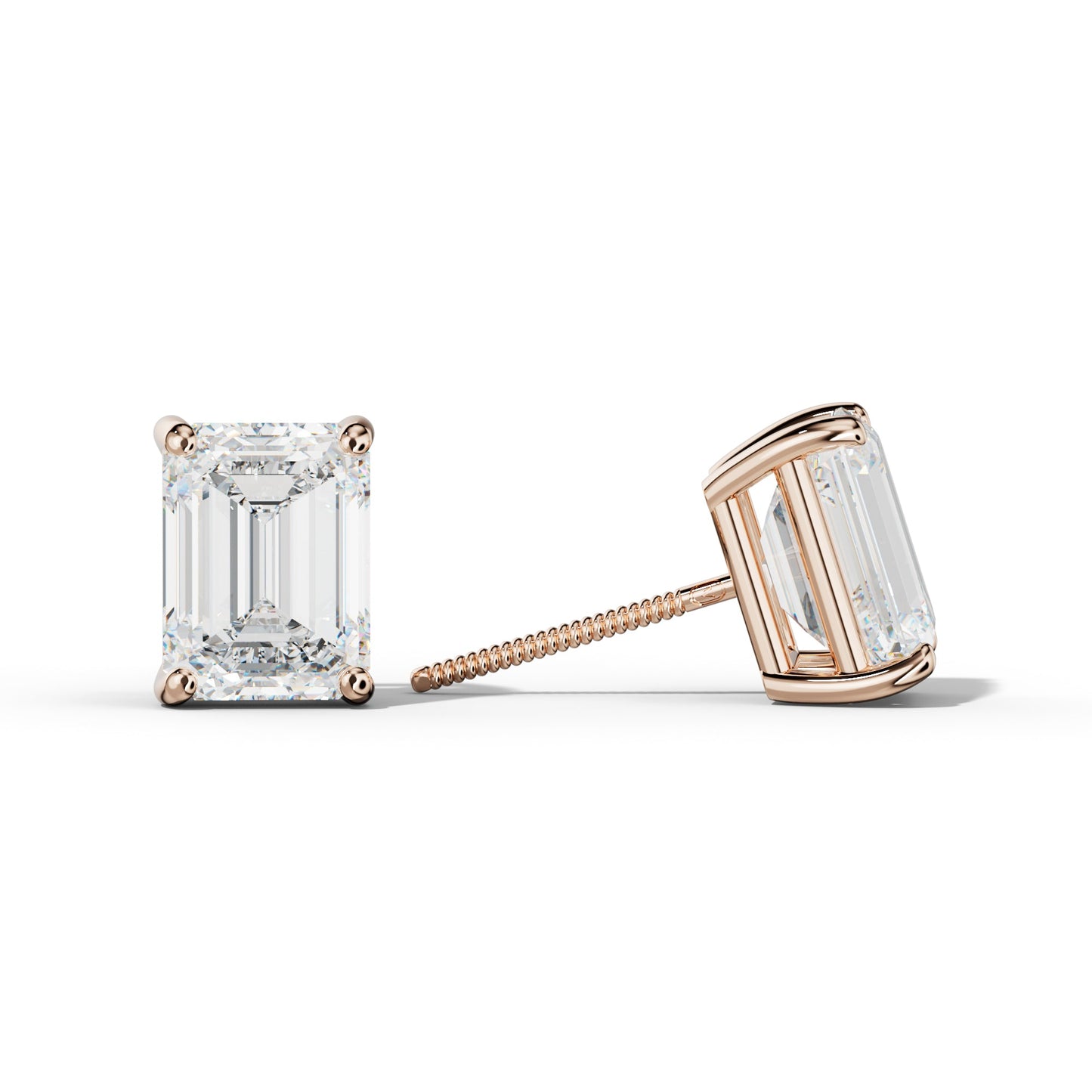 Four Prong Emerald Cut Diamond Stud Earrings - 1/2 - Platinum 950