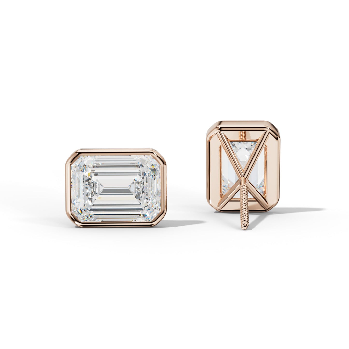 Emerald Cut Diamond Stud Earrings With Martini Bezel Set - 1/2 - Platinum 950