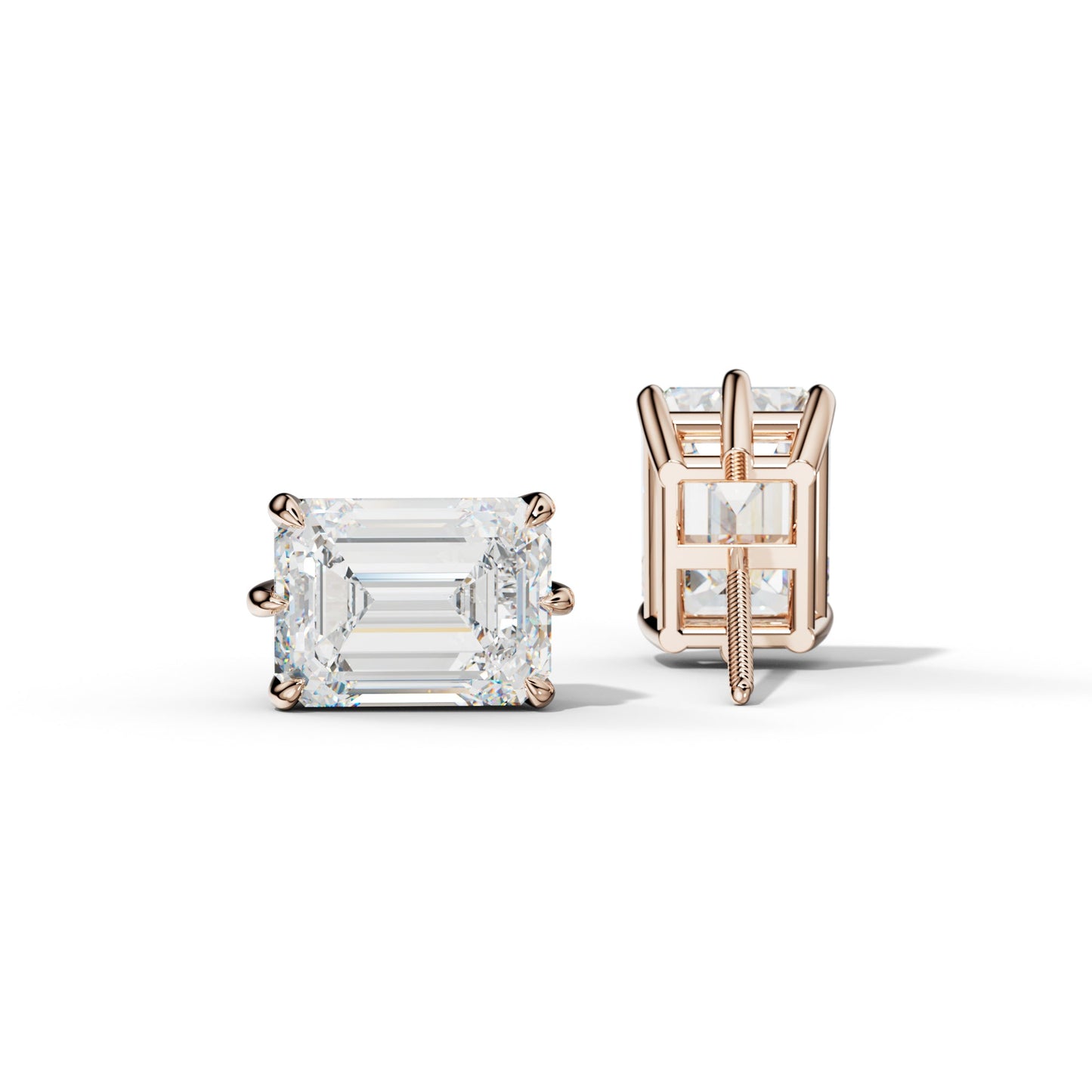 Emerald Cut Diamond Stud Earrings With Six Prongs - 1/2 - Platinum 950