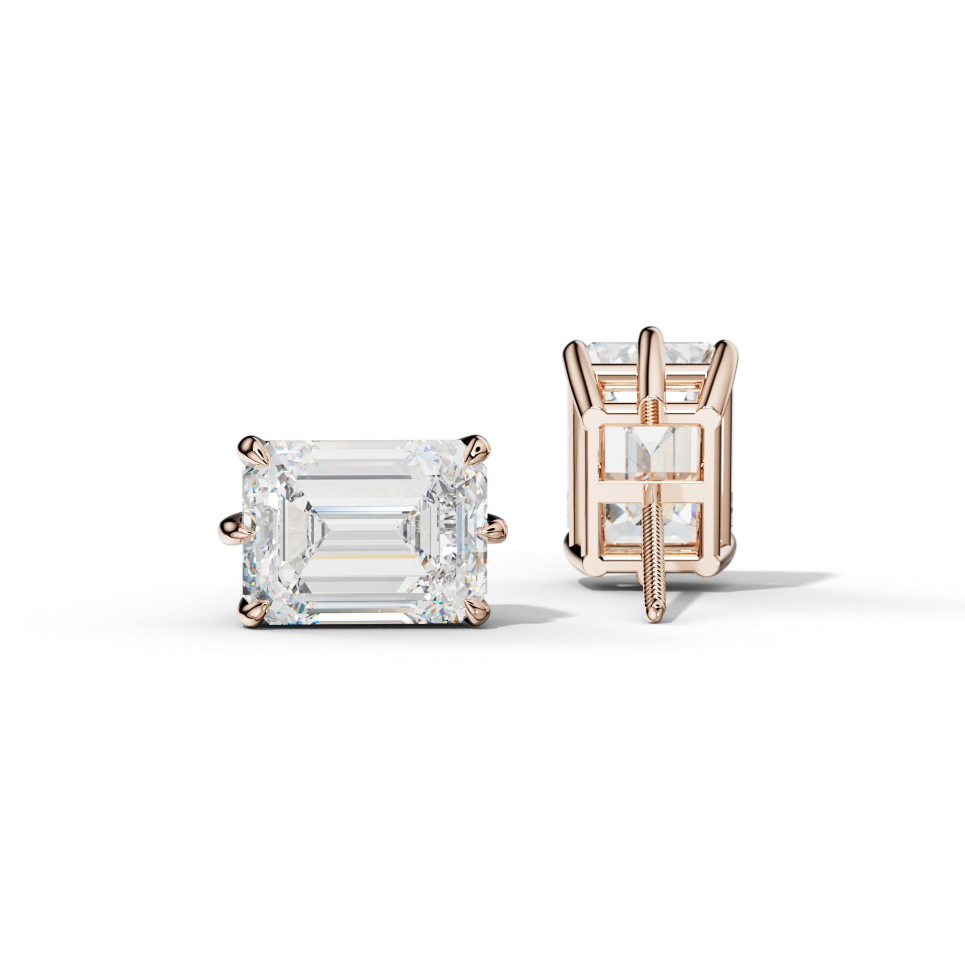 Emerald Cut Diamond Stud Earrings With Six Prongs - 1/2 - Platinum 950