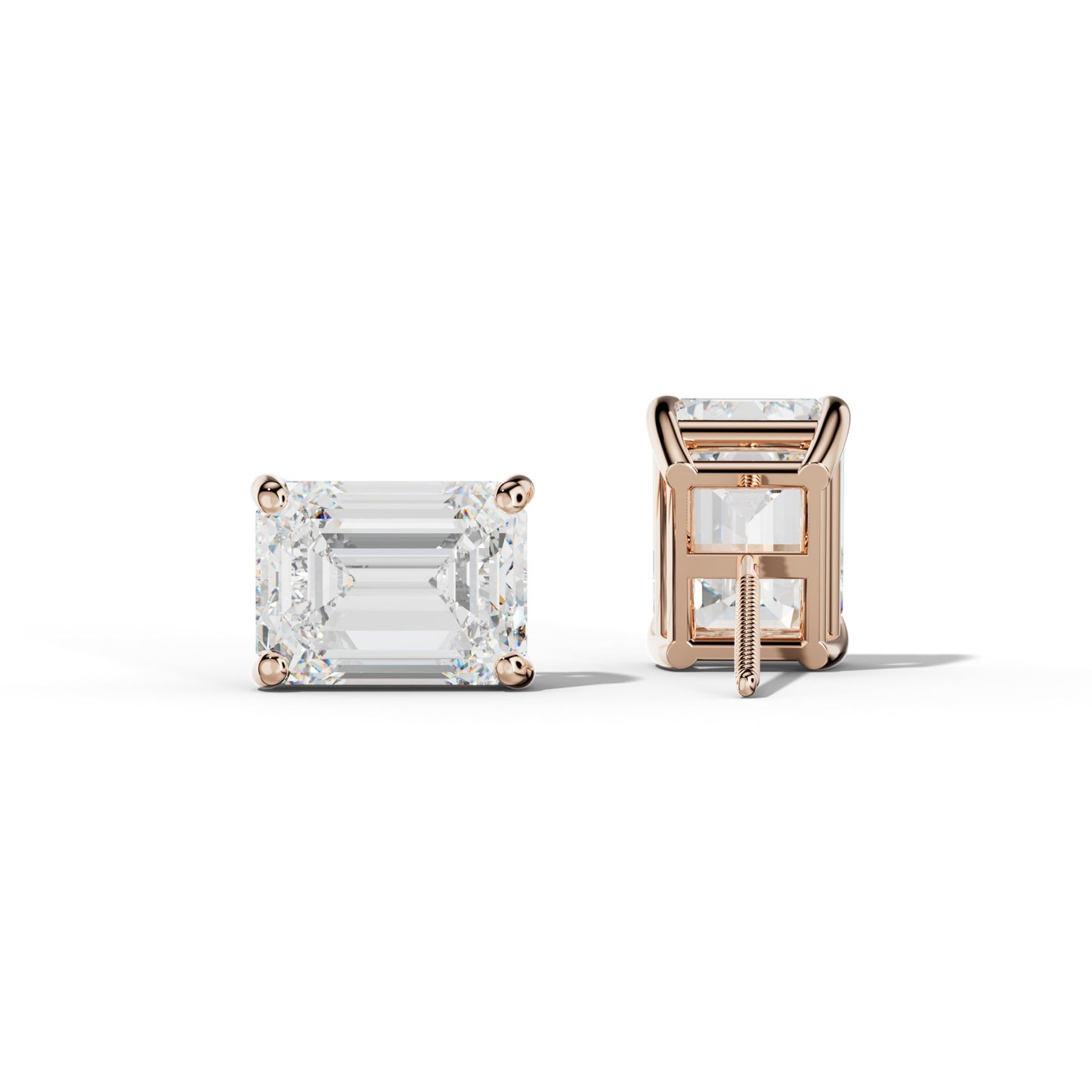 Four Prong Emerald Cut Diamond Stud Earrings - 3/4 - 14K White Gold
