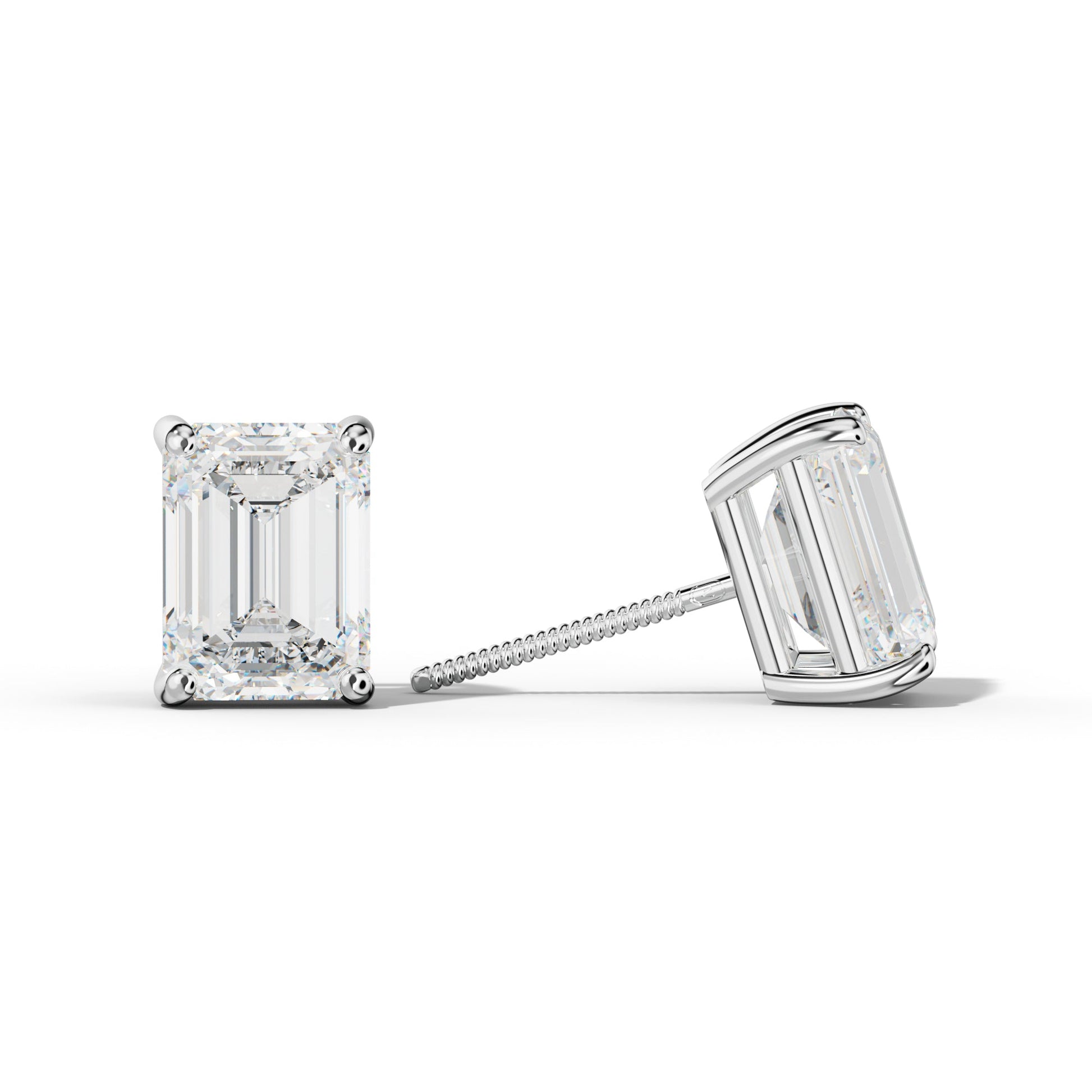 Four Prong Emerald Cut Diamond Stud Earrings