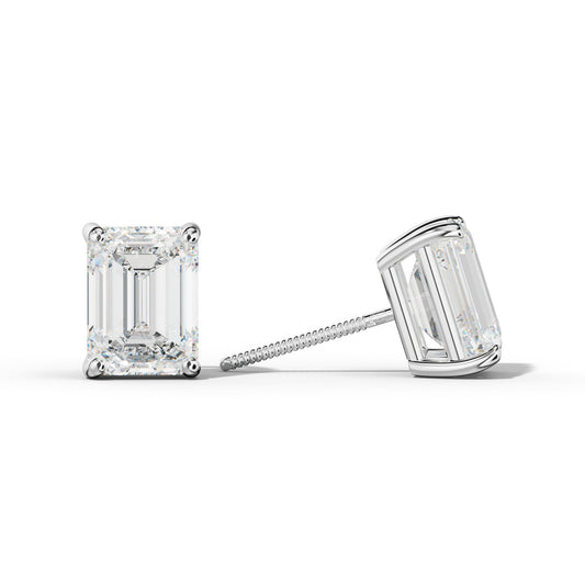 Four Prong Emerald Cut Diamond Stud Earrings