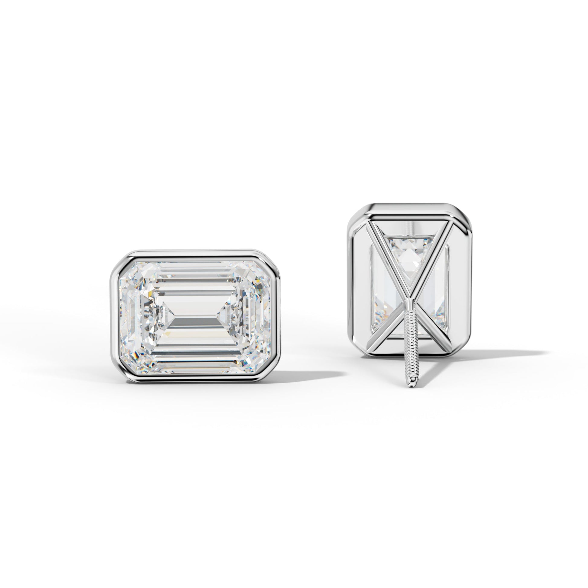 Emerald Cut Diamond Stud Earrings With Martini Bezel Set - 1/2 - 14K Yellow Gold