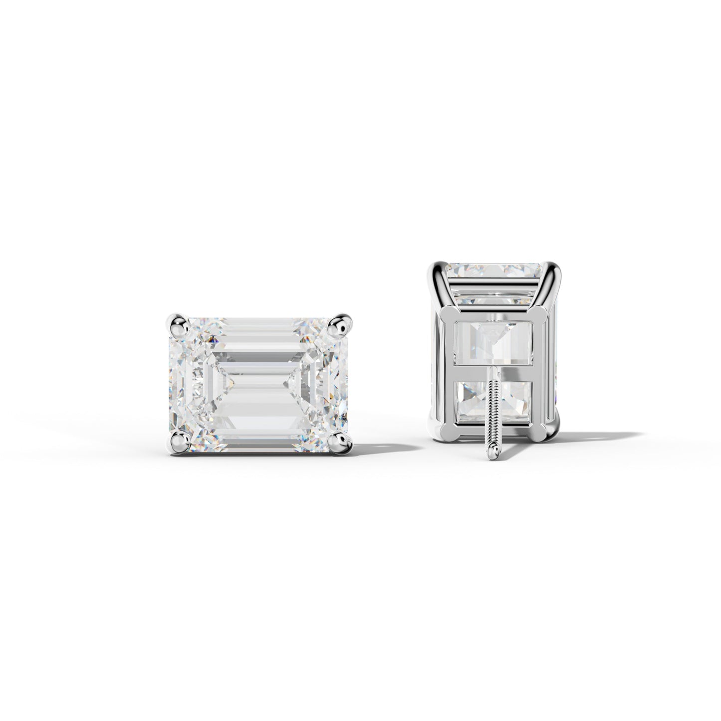 Four Prong Emerald Cut Diamond Stud Earrings - 1/2 - 14K Yellow Gold