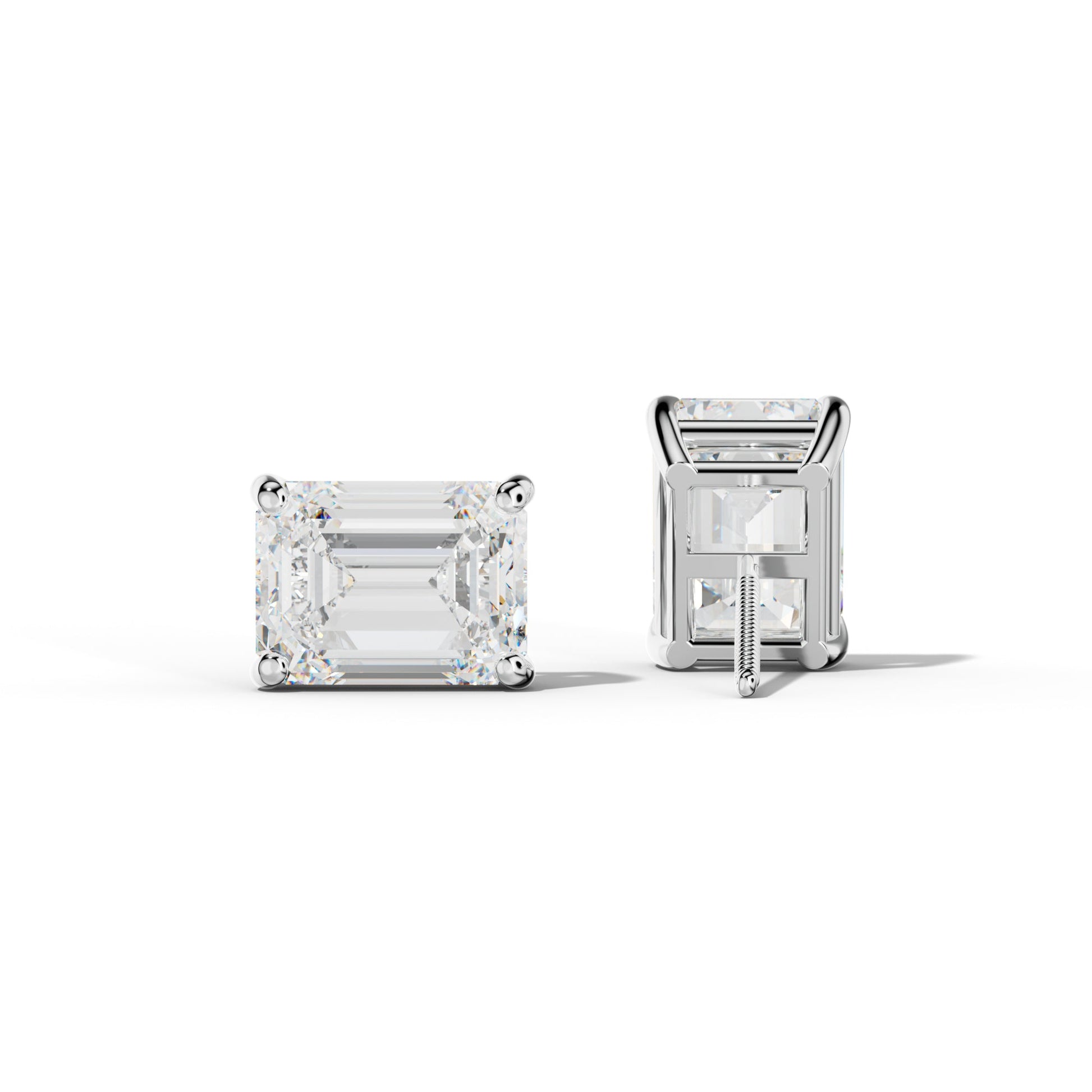 Four Prong Emerald Cut Diamond Stud Earrings - 1/2 - 14K Yellow Gold