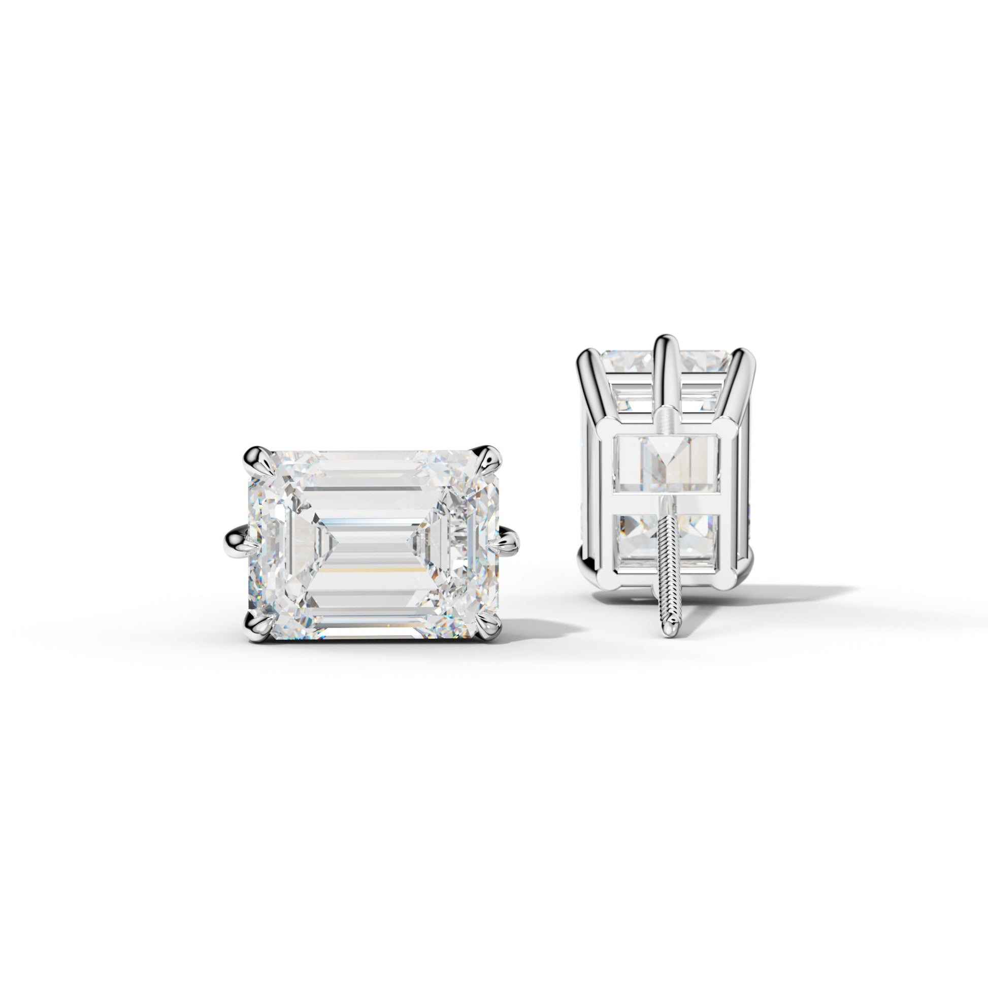 Emerald Cut Diamond Stud Earrings With Six Prongs - 1/2 - 14K Yellow Gold