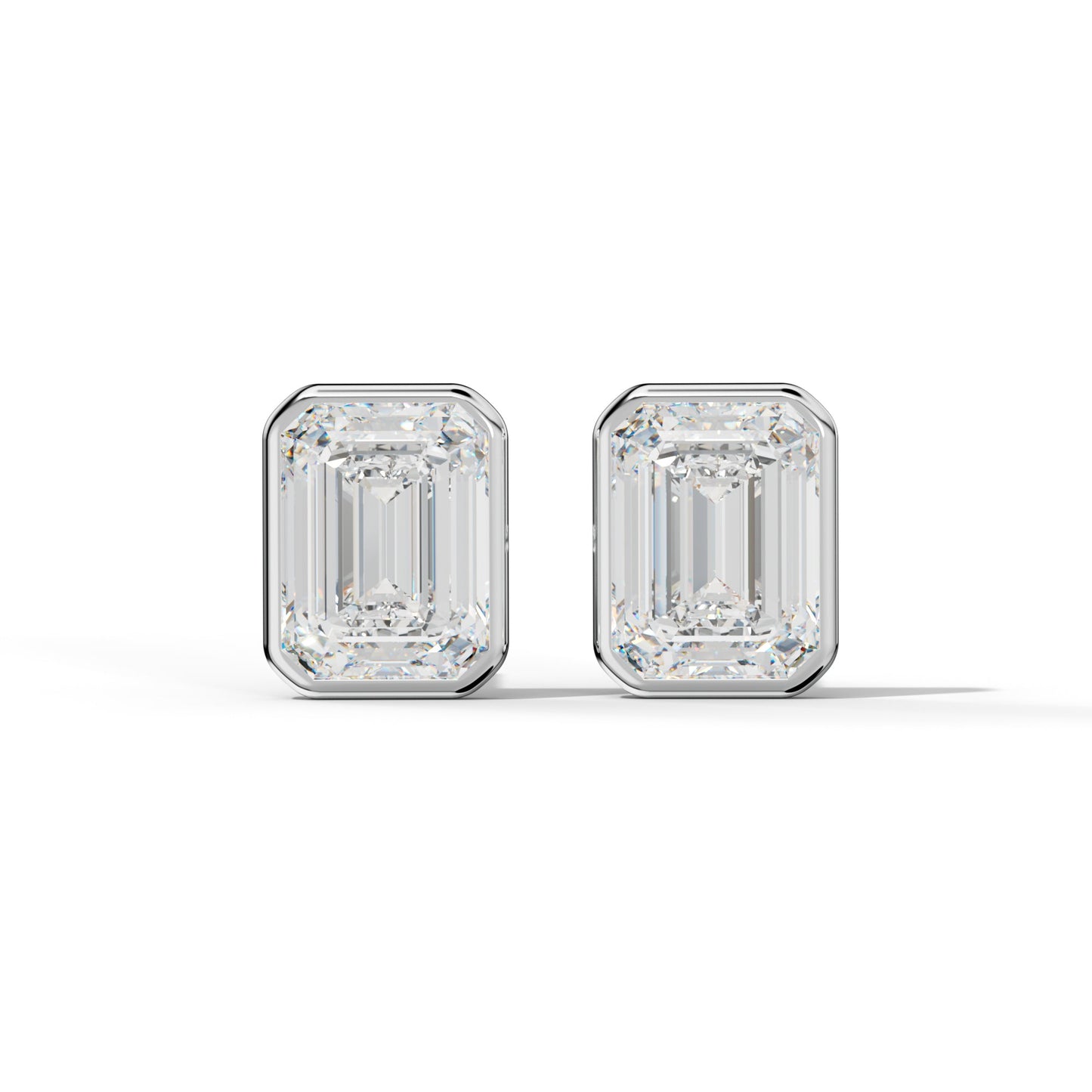 Emerald Cut Diamond Stud Earrings With Martini Bezel Set - 1/2 - 14K Rose Gold