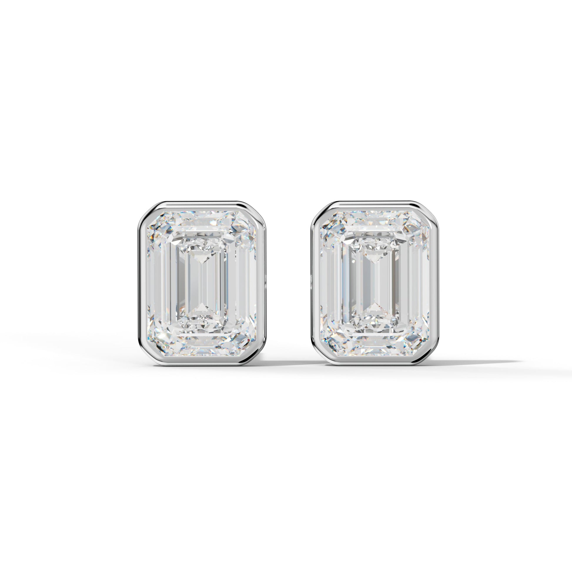 Emerald Cut Diamond Stud Earrings With Martini Bezel Set - 1/2 - 14K Rose Gold