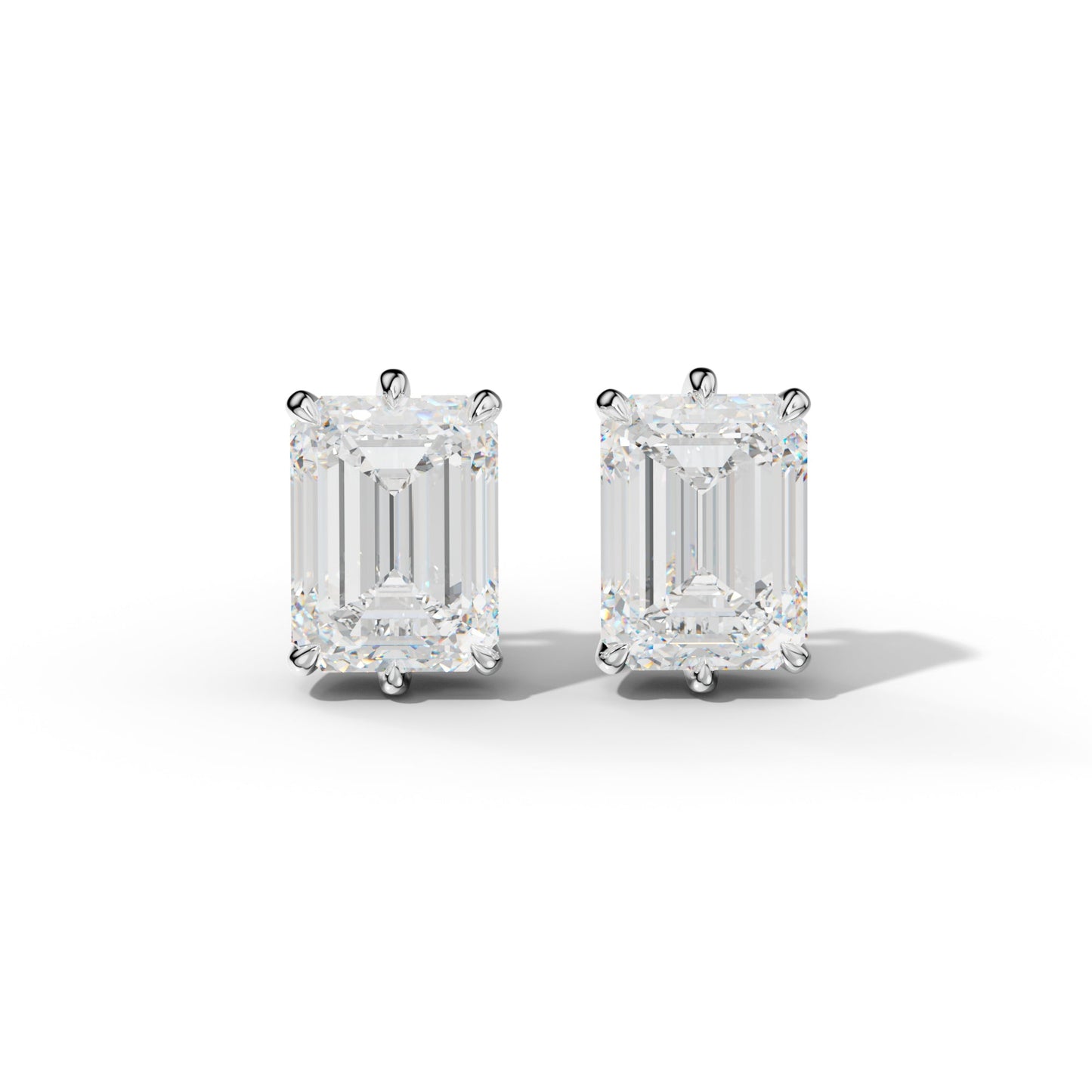 Emerald Cut Diamond Stud Earrings With Six Prongs - 1/2 - 14K Rose Gold