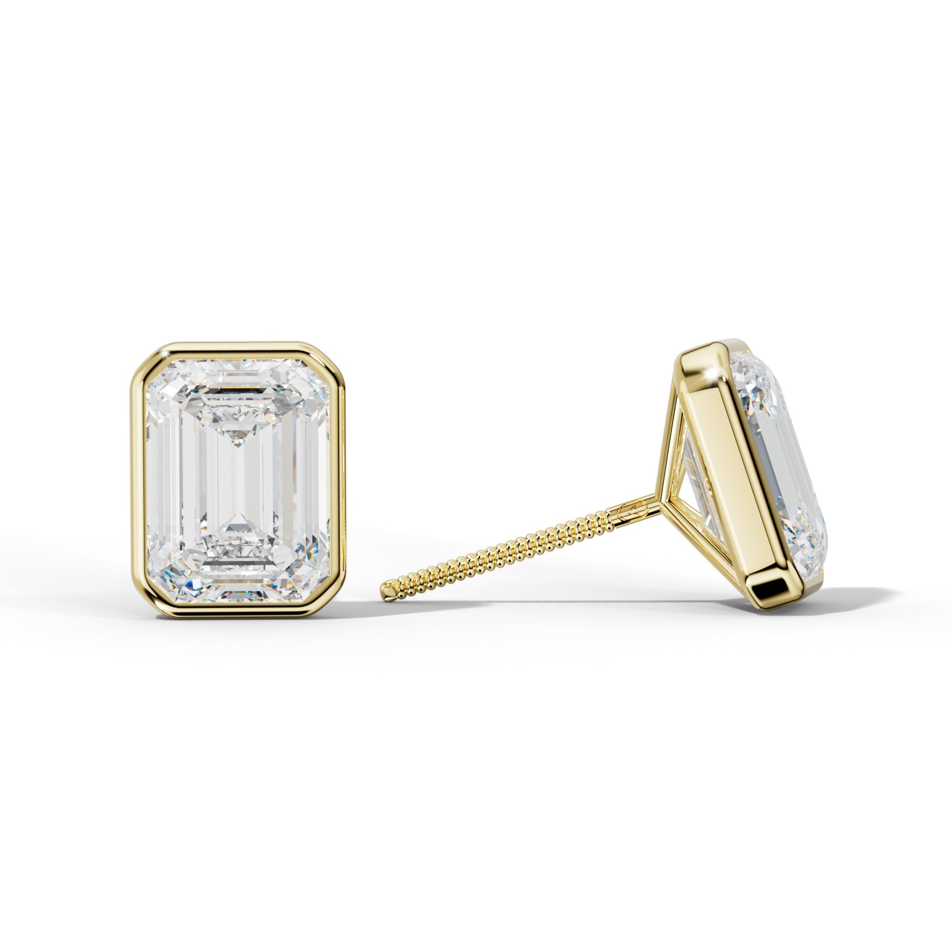 Emerald Cut Diamond Stud Earrings With Martini Bezel Set - 1/2 - 18K White Gold