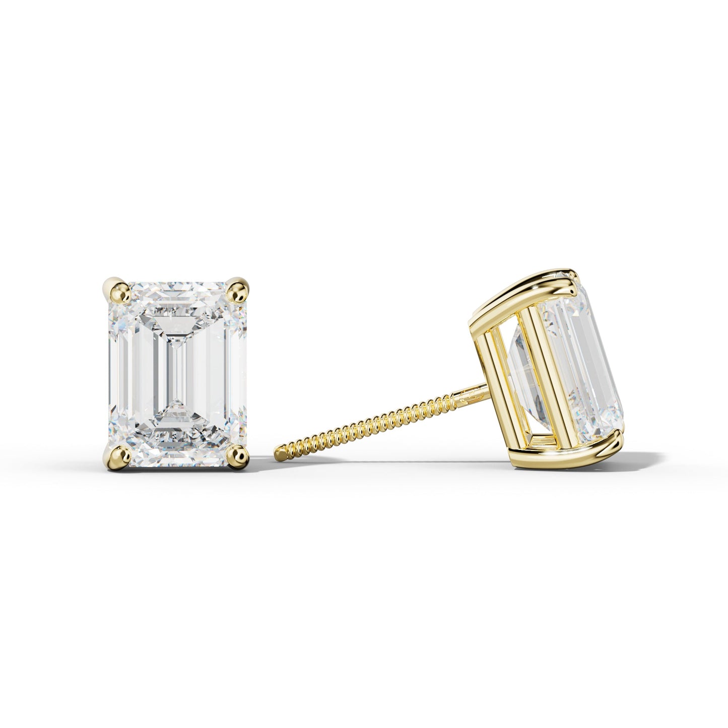 Four Prong Emerald Cut Diamond Stud Earrings - 1/2 - 18K Yellow Gold