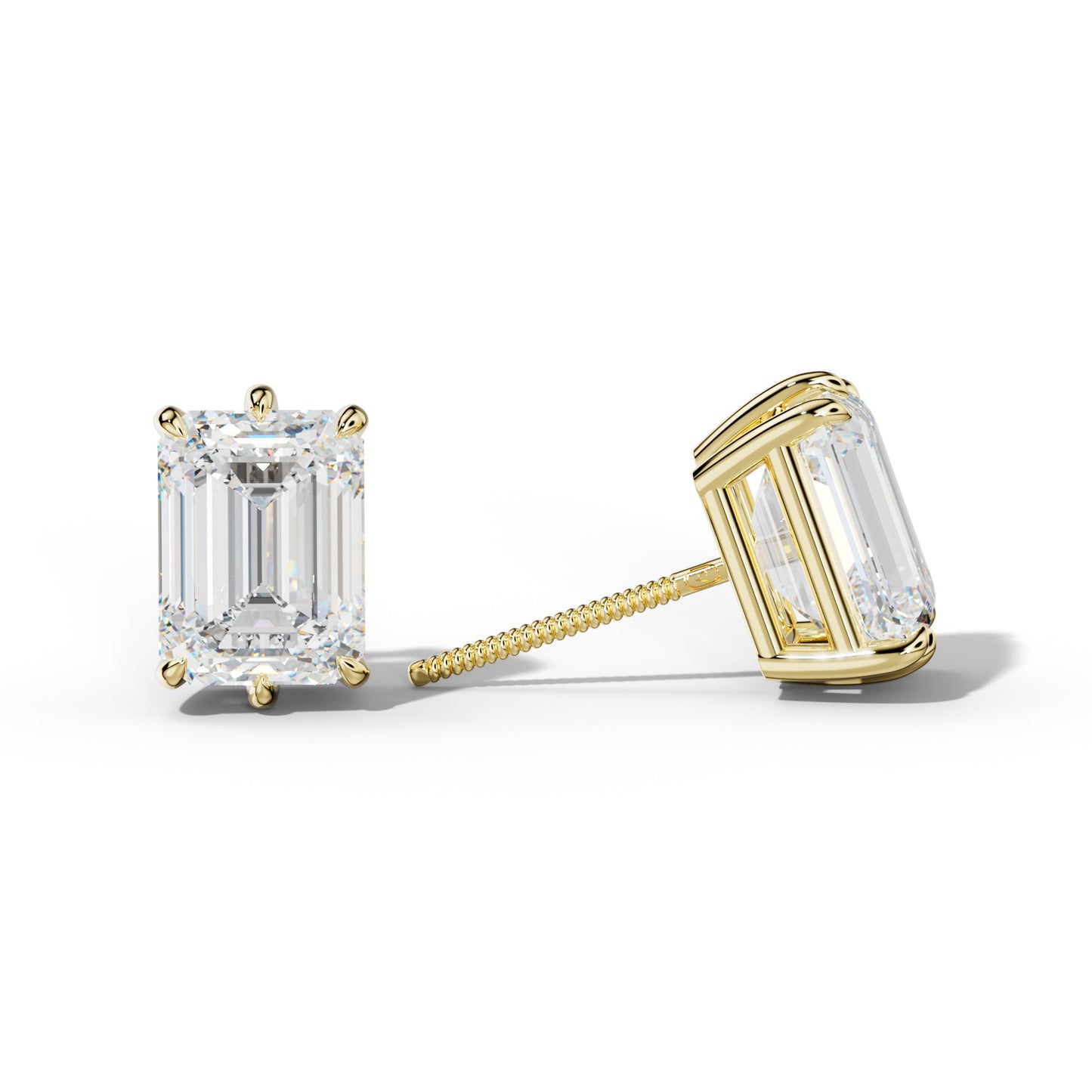 Emerald Cut Diamond Stud Earrings With Six Prongs - 1/2 - 18K White Gold