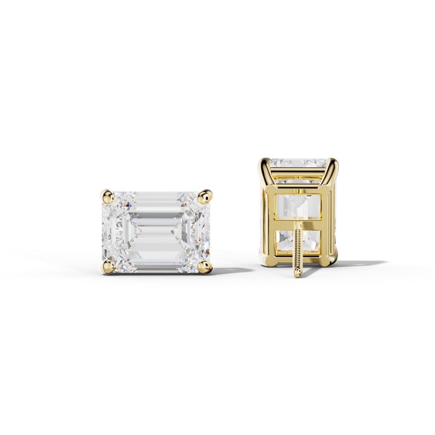 Four Prong Emerald Cut Diamond Stud Earrings - 1/2 - 18K Rose Gold