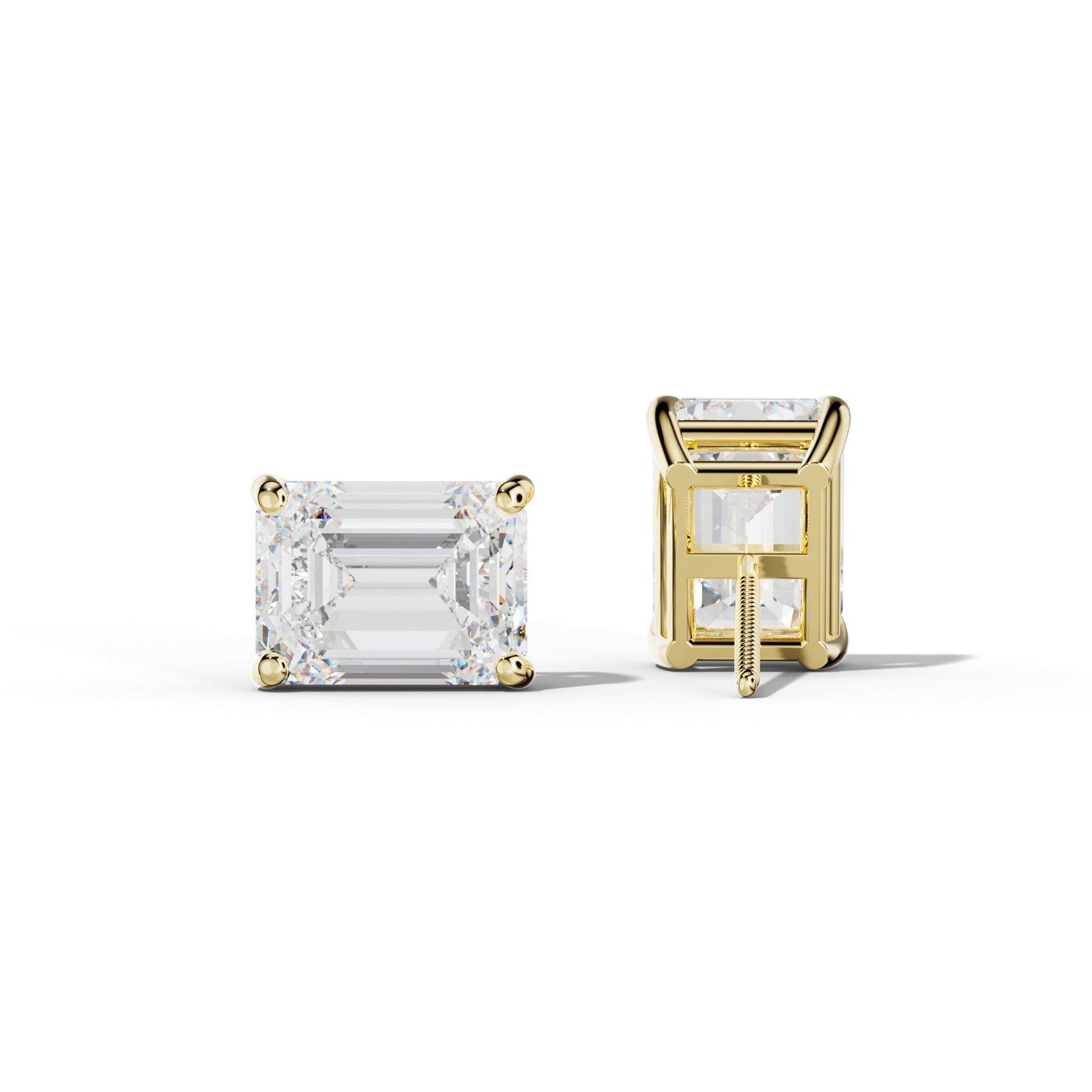Four Prong Emerald Cut Diamond Stud Earrings - 1/2 - 18K Rose Gold