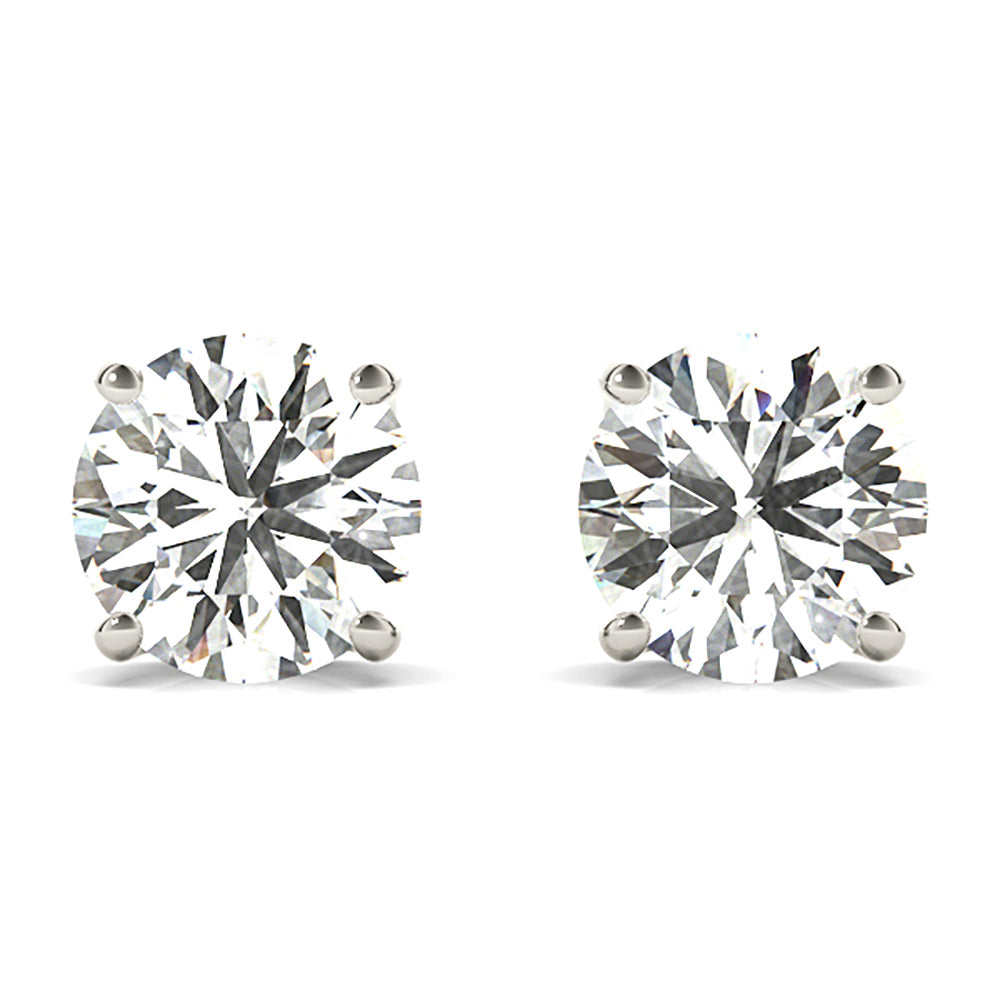 U Setting Four Prong Diamond Stud Earrings - 1/2 - 18K White Gold