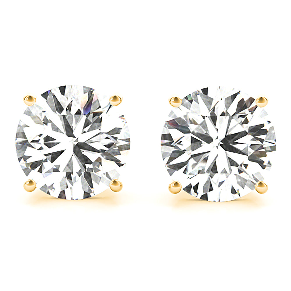 Four Prong Diamond Stud Earrings With Push Backing - 18K Yellow Gold