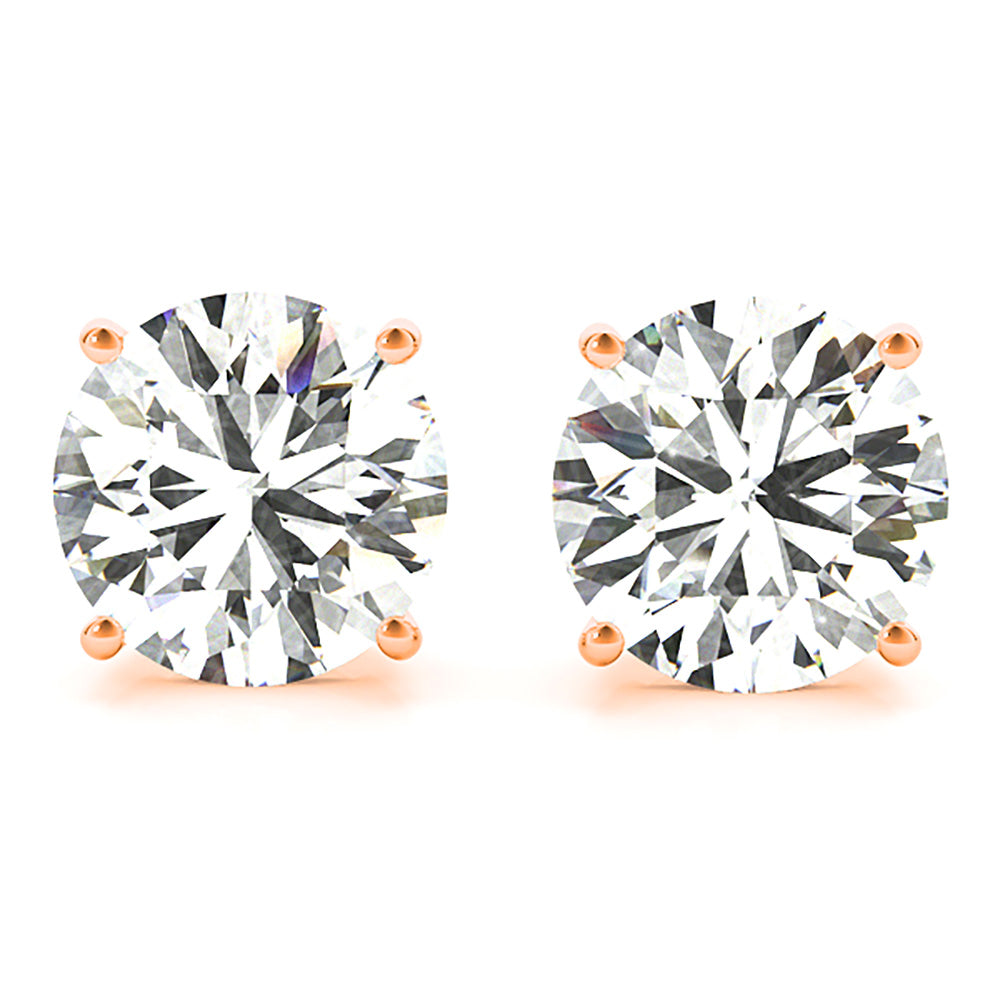 Four Prong Diamond Stud Earrings With Push Backing - Platinum 950