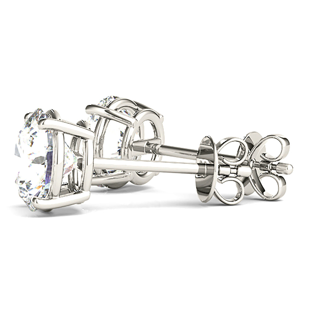 Four Prong Diamond Stud Earrings With Push Backing - 14K Yellow Gold