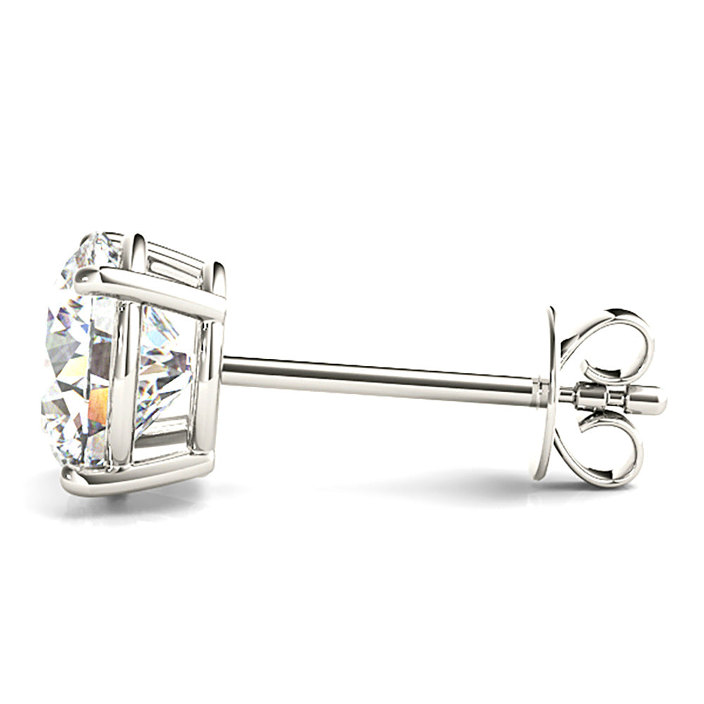Four Prong Diamond Stud Earrings With Push Backing - 18K White Gold
