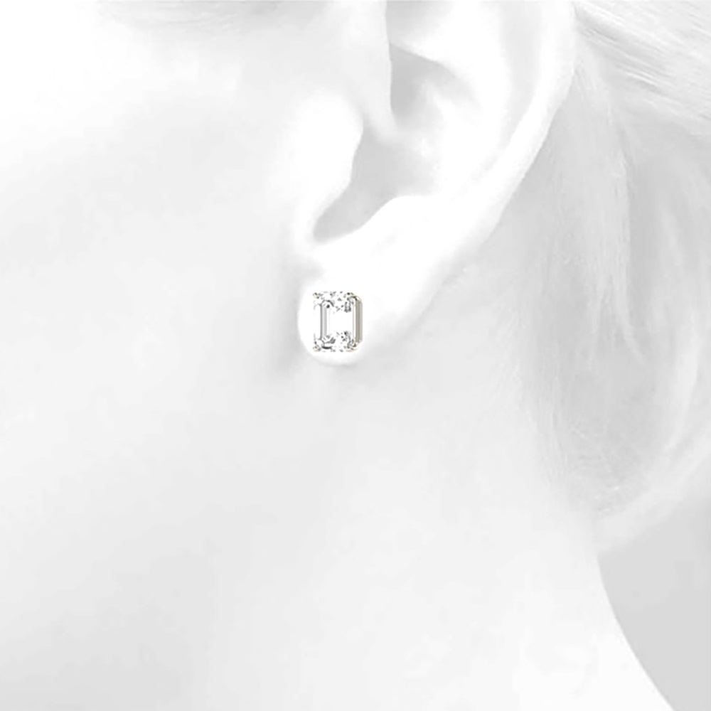 Four Prong Emerald Cut Diamond Stud Earrings - 1/2 - 18K White Gold
