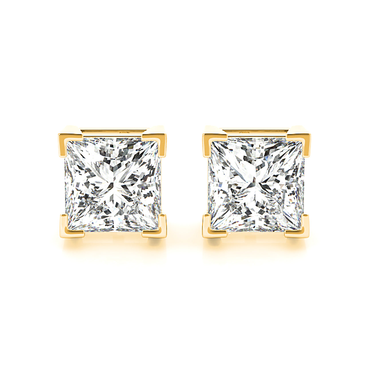 V Prong Princess Cut Diamond Stud Earrings - 1/2 - 18K Rose Gold