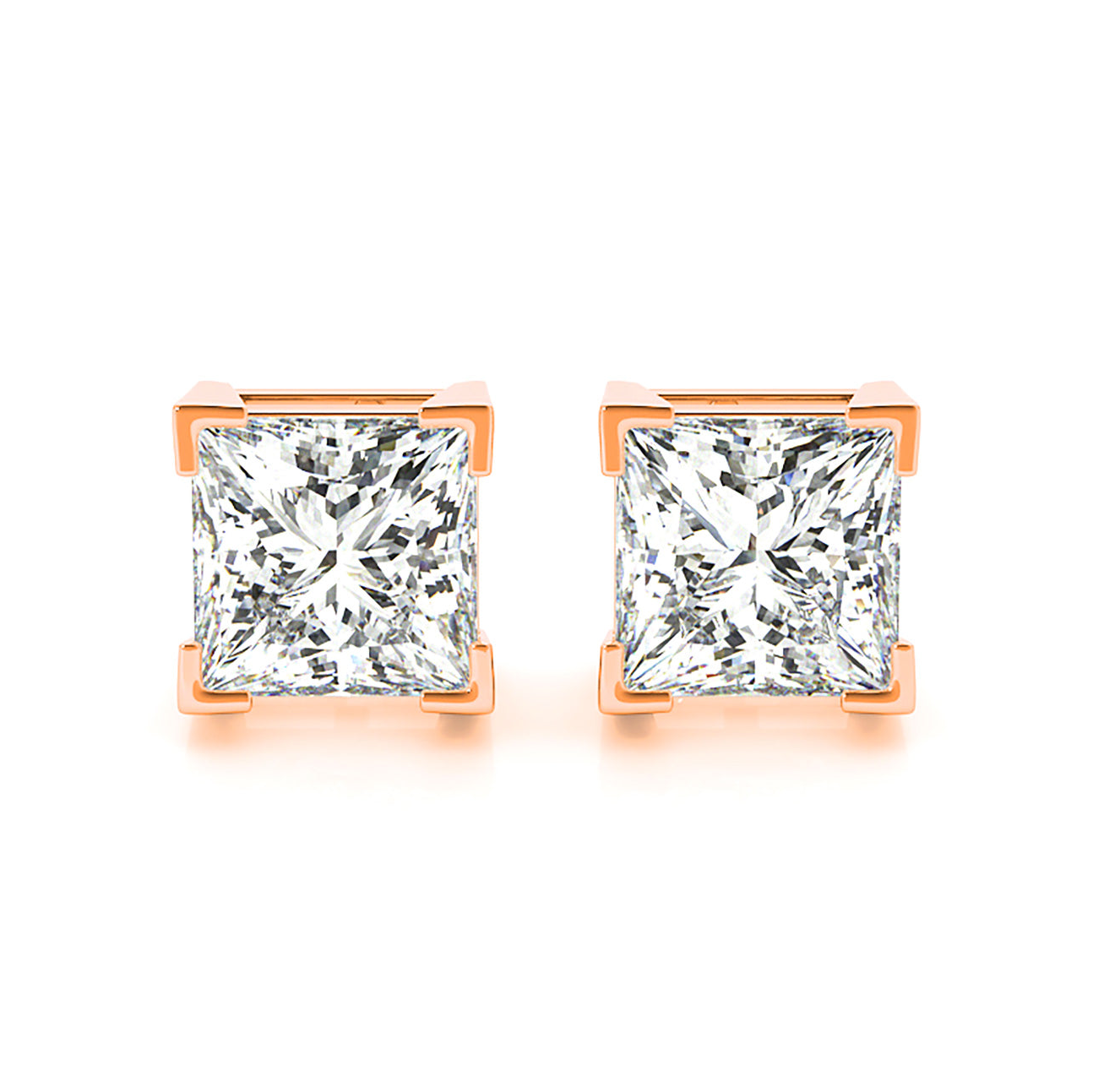 V Prong Princess Cut Diamond Stud Earrings - 1/2 - Platinum 950