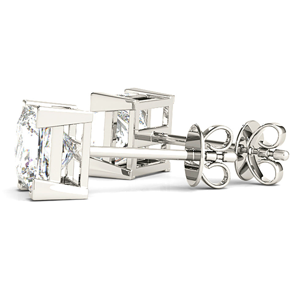 V Prong Princess Cut Diamond Stud Earrings - 1/2 - 14K Yellow Gold