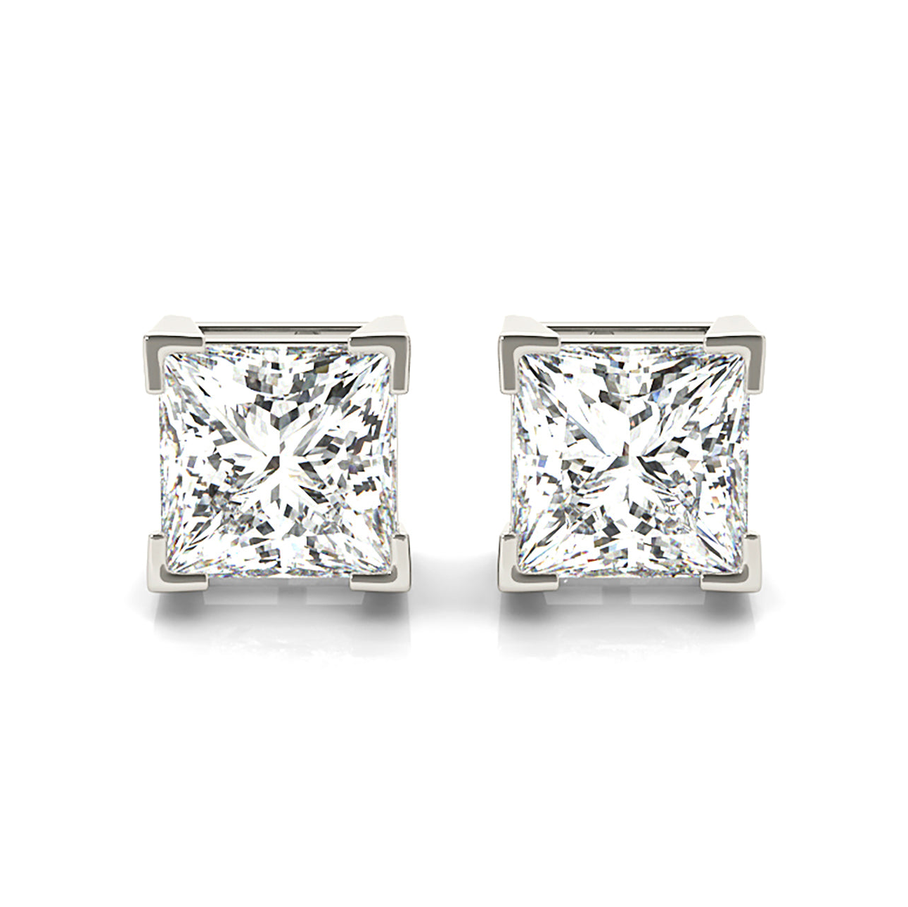 V Prong Princess Cut Diamond Stud Earrings - 1/2 - 18K Yellow Gold