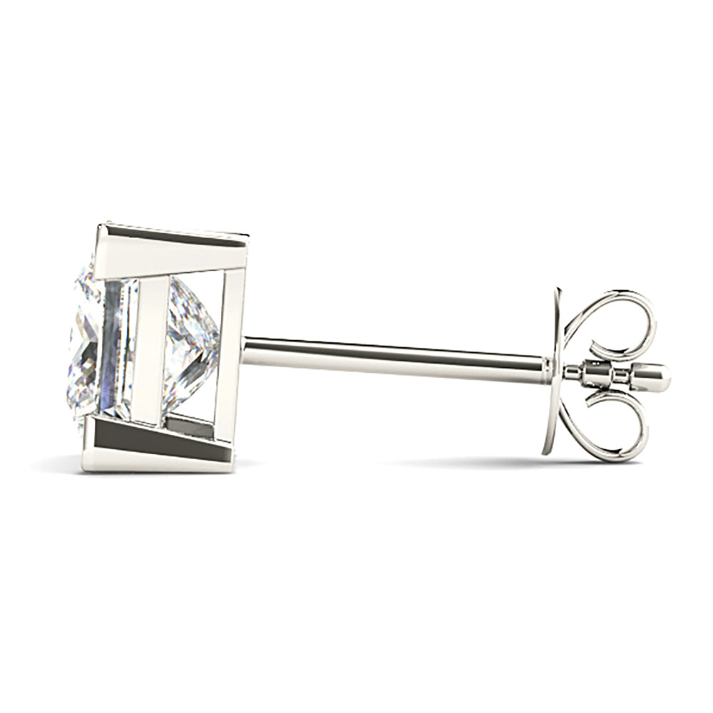 V Prong Princess Cut Diamond Stud Earrings - 1/2 - 18K White Gold