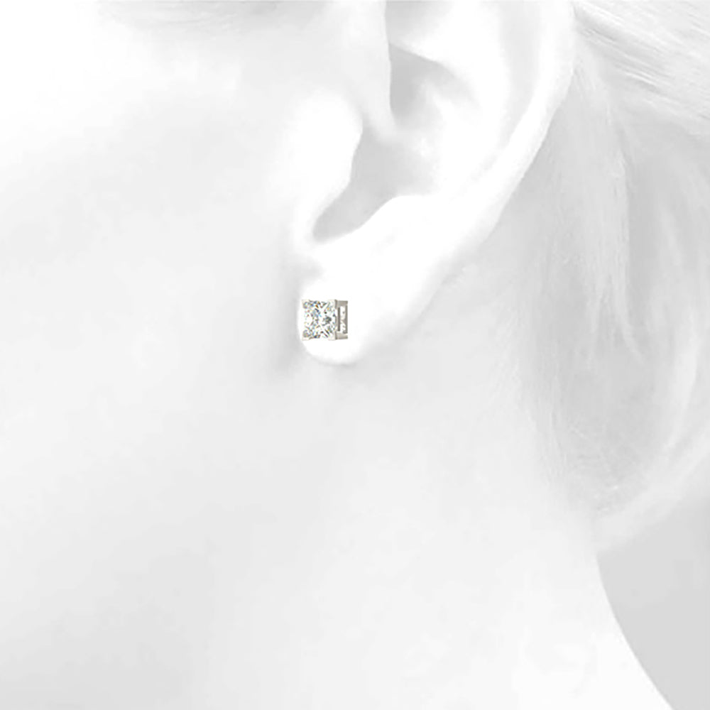 V Prong Princess Cut Diamond Stud Earrings - 1/2 - 14K Rose Gold