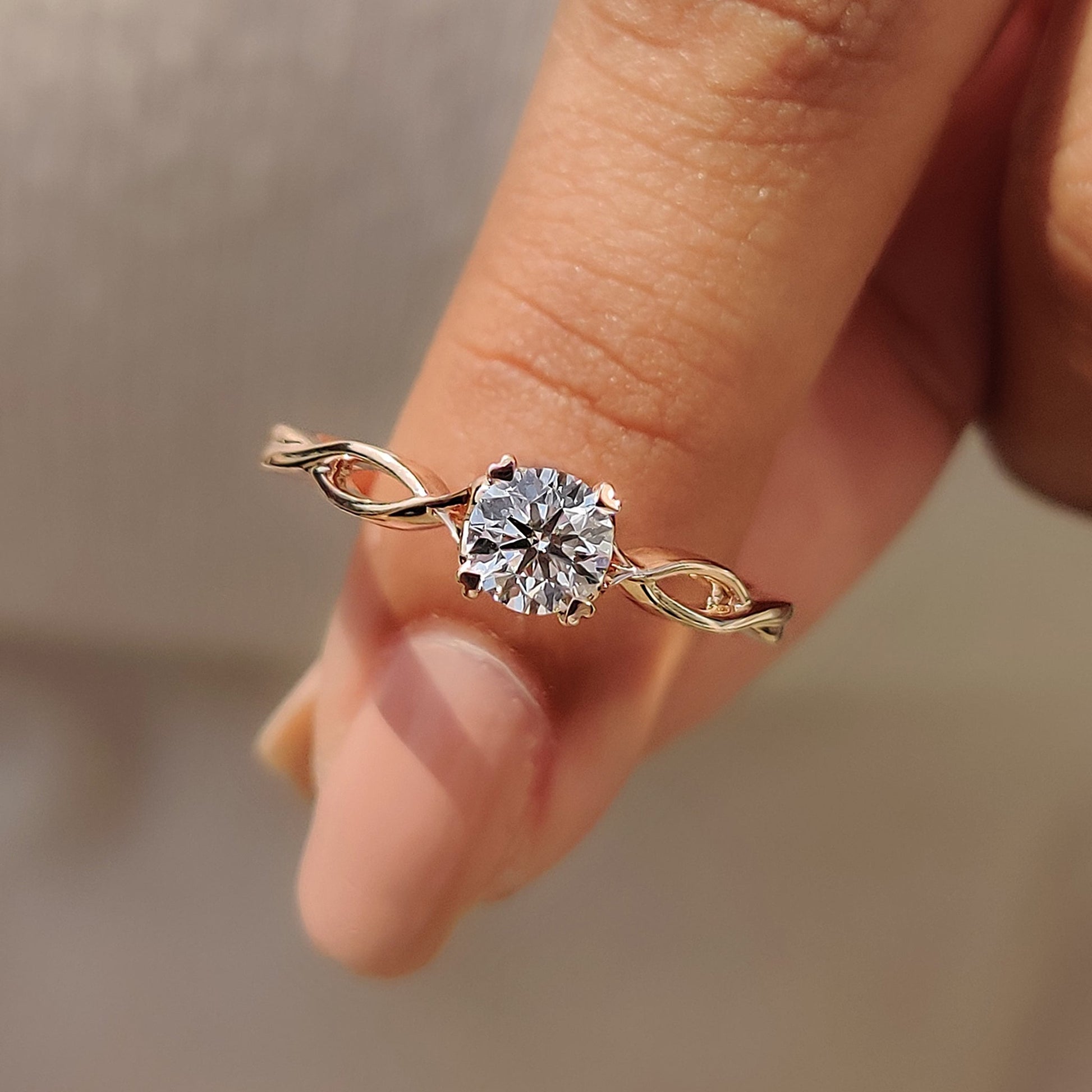 Round Solitaire Engagement Ring With Twisted Shank Band