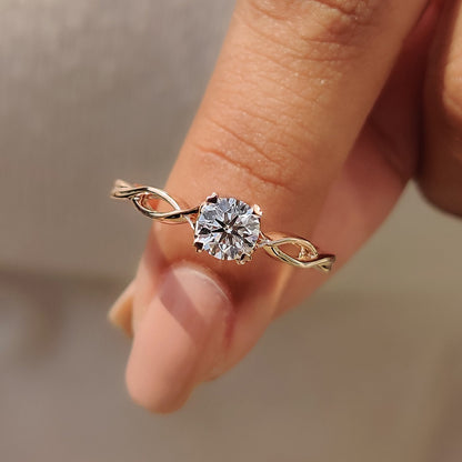 Round Solitaire Engagement Ring With Twisted Shank Band