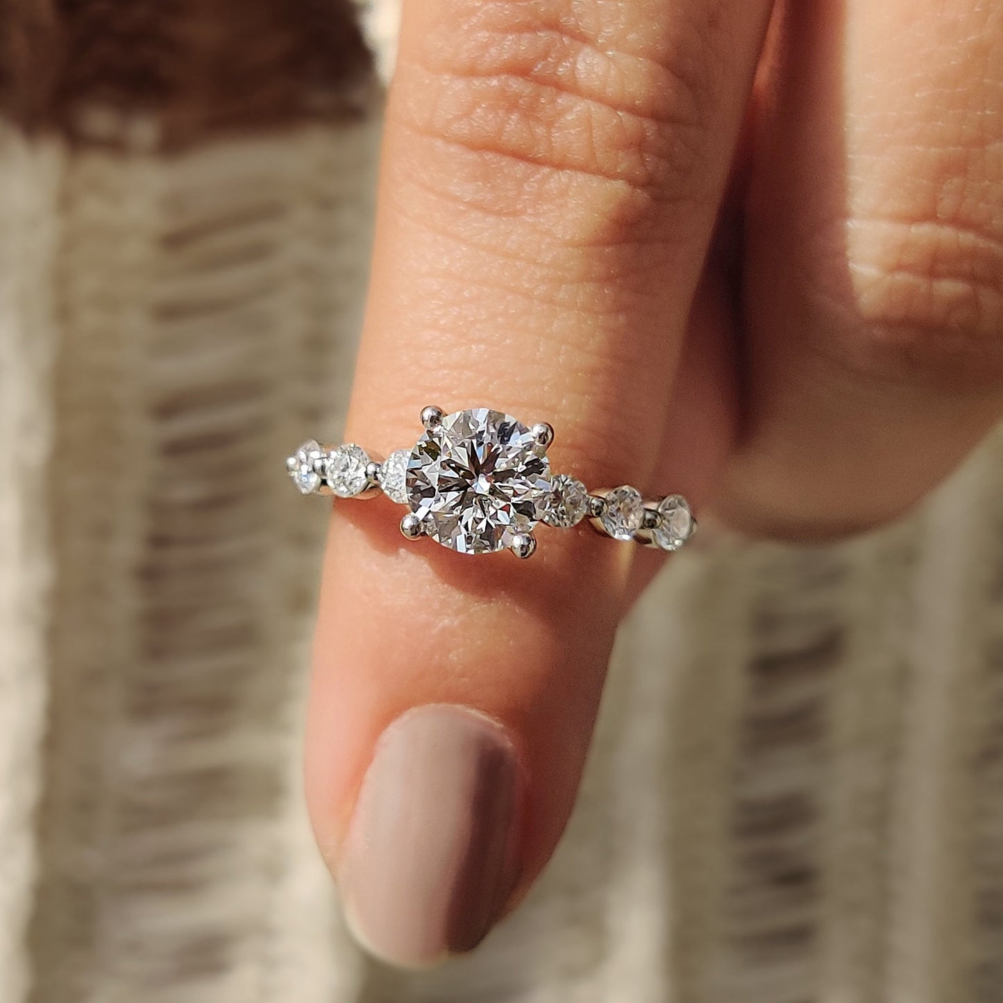 Round Brilliant Cut Diamond Ring With Round Cut Side Stones
