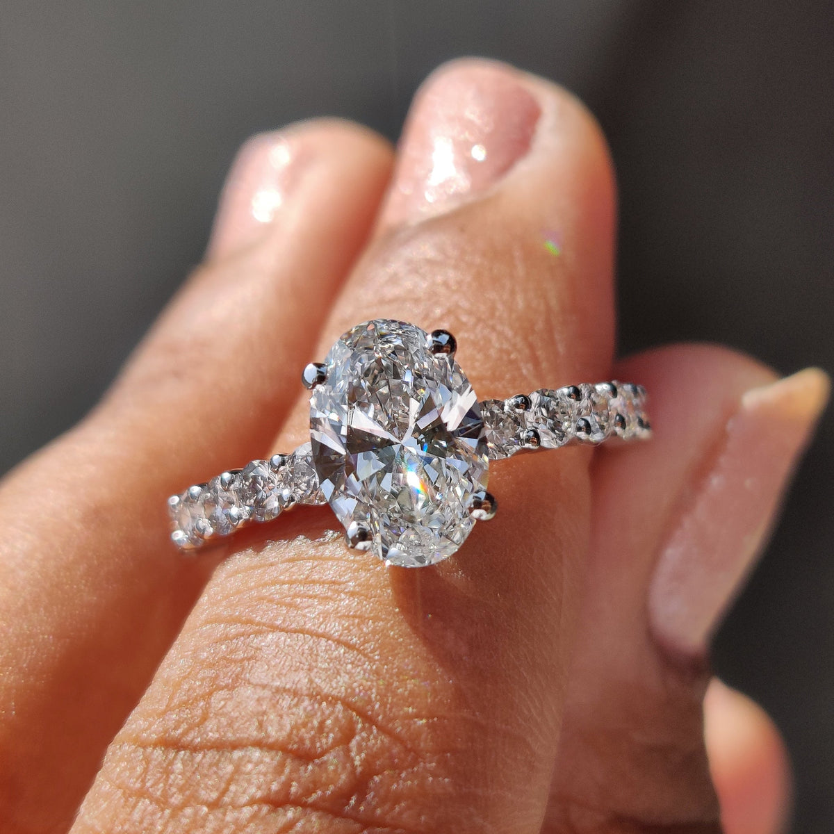 Oval Pave Engagement Ring In Hidden Halo Style