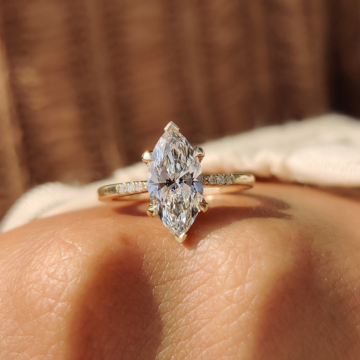 Marquise Diamond Engagement Ring with Tapered Band