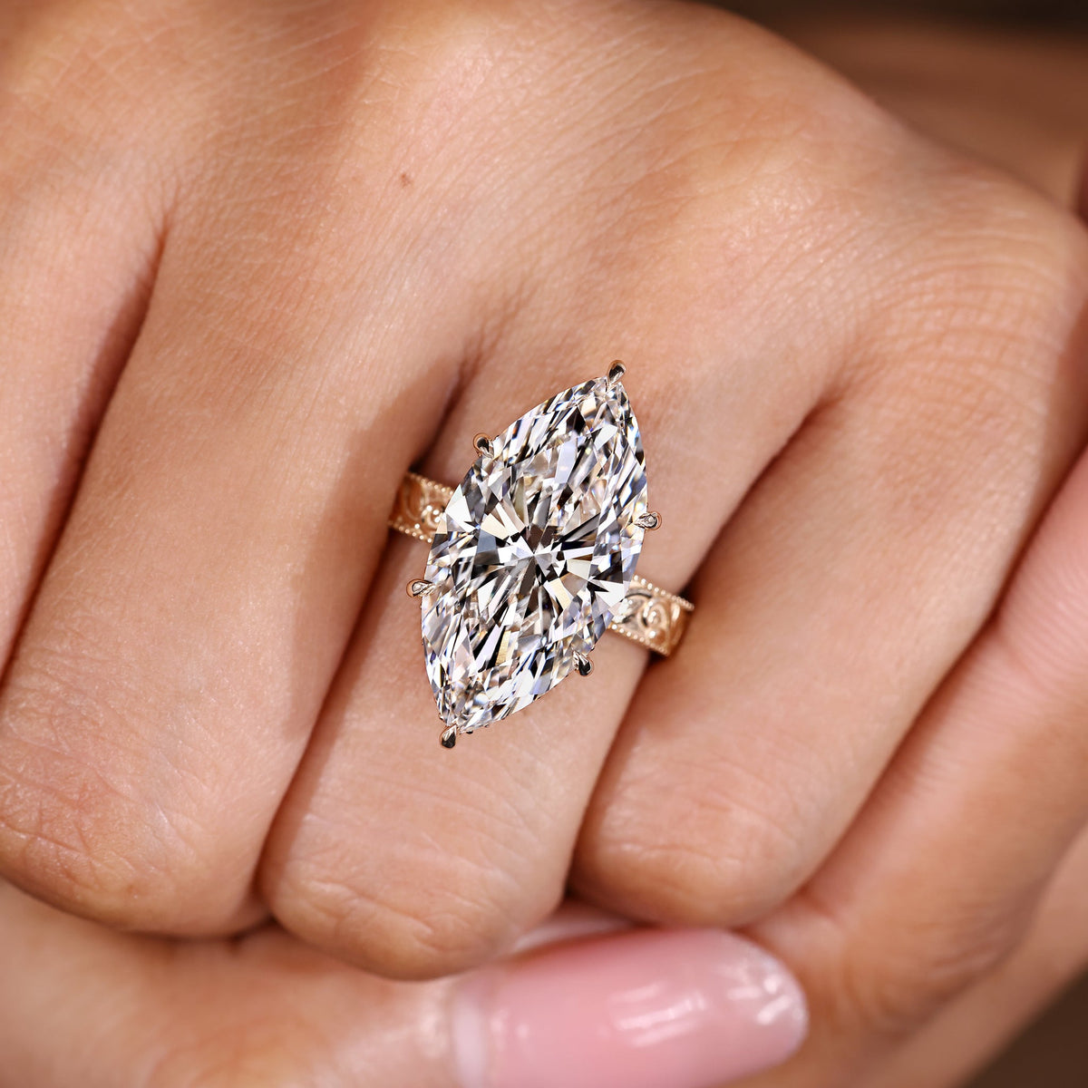 IGI Certified 10-12 Carat Marquise Diamond Ring in Solitaire Style